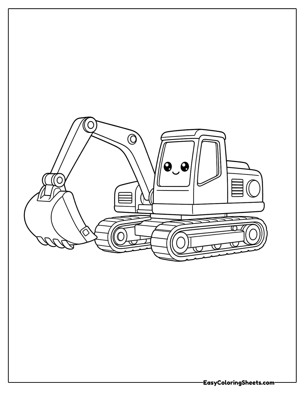 Smiling excavator with its bucket down