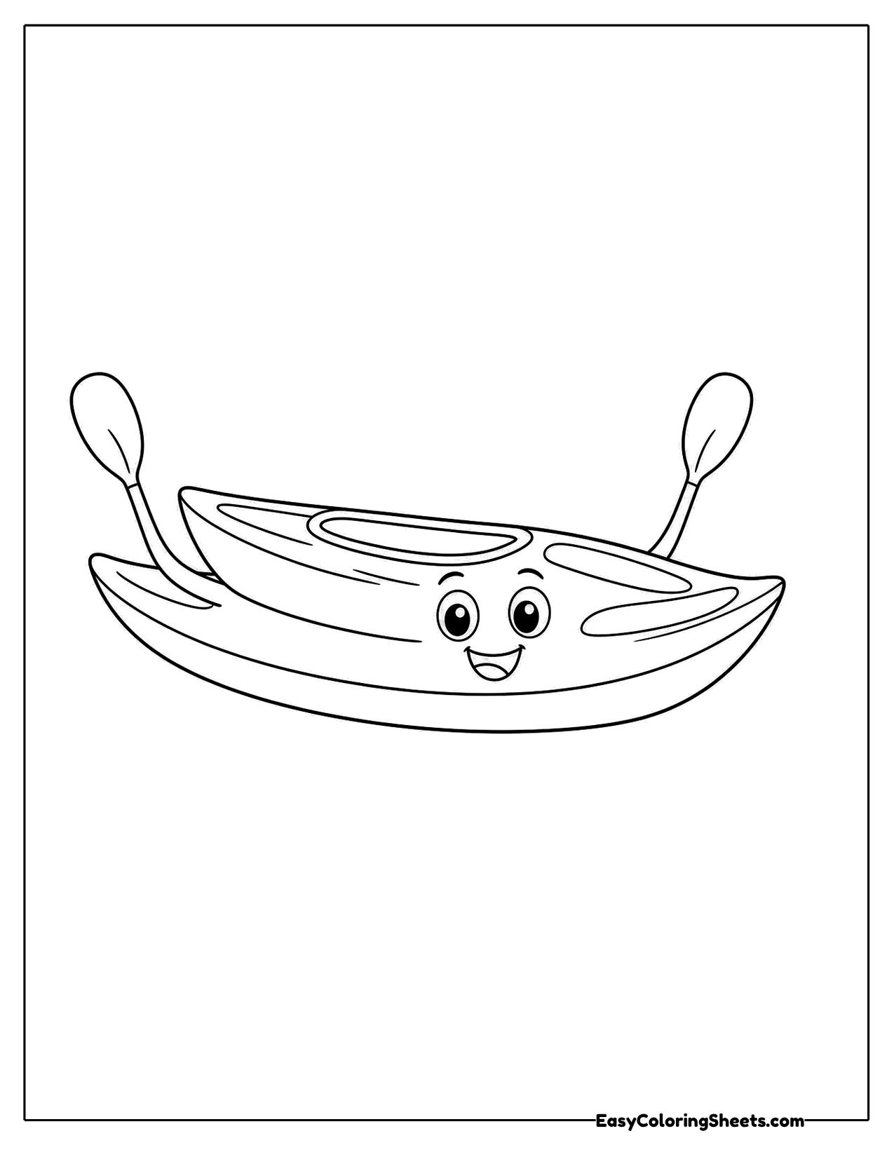 Smiling cartoon kayak with two paddles