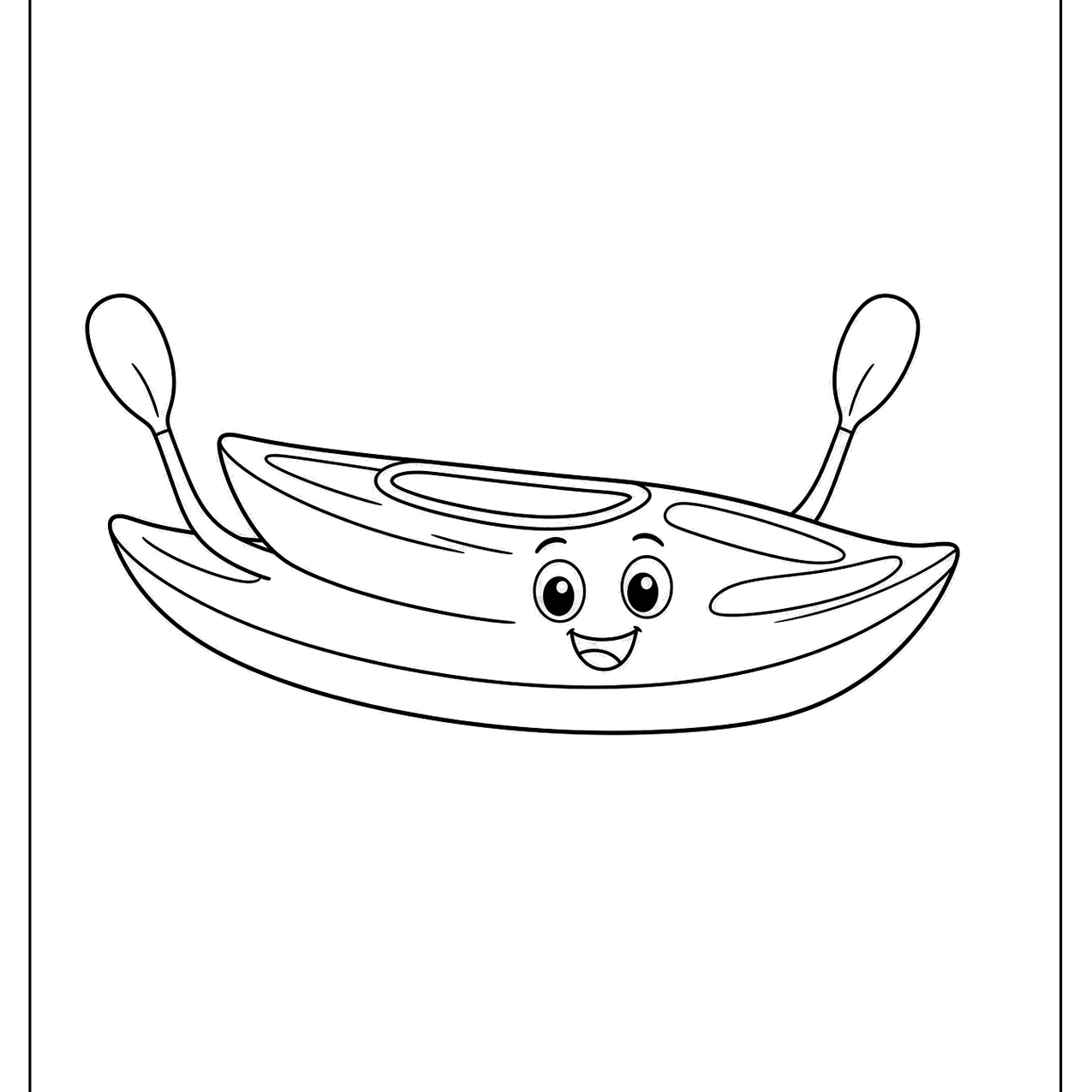 Smiling cartoon kayak with two paddles