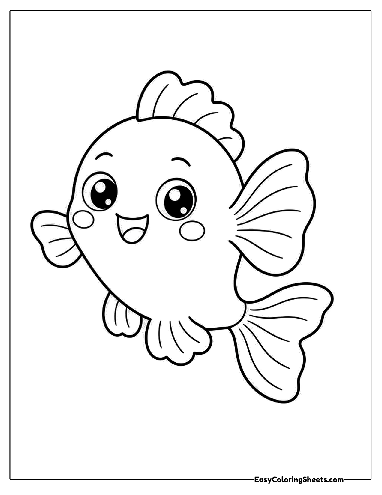 Big smiling goldfish character with bold outlines