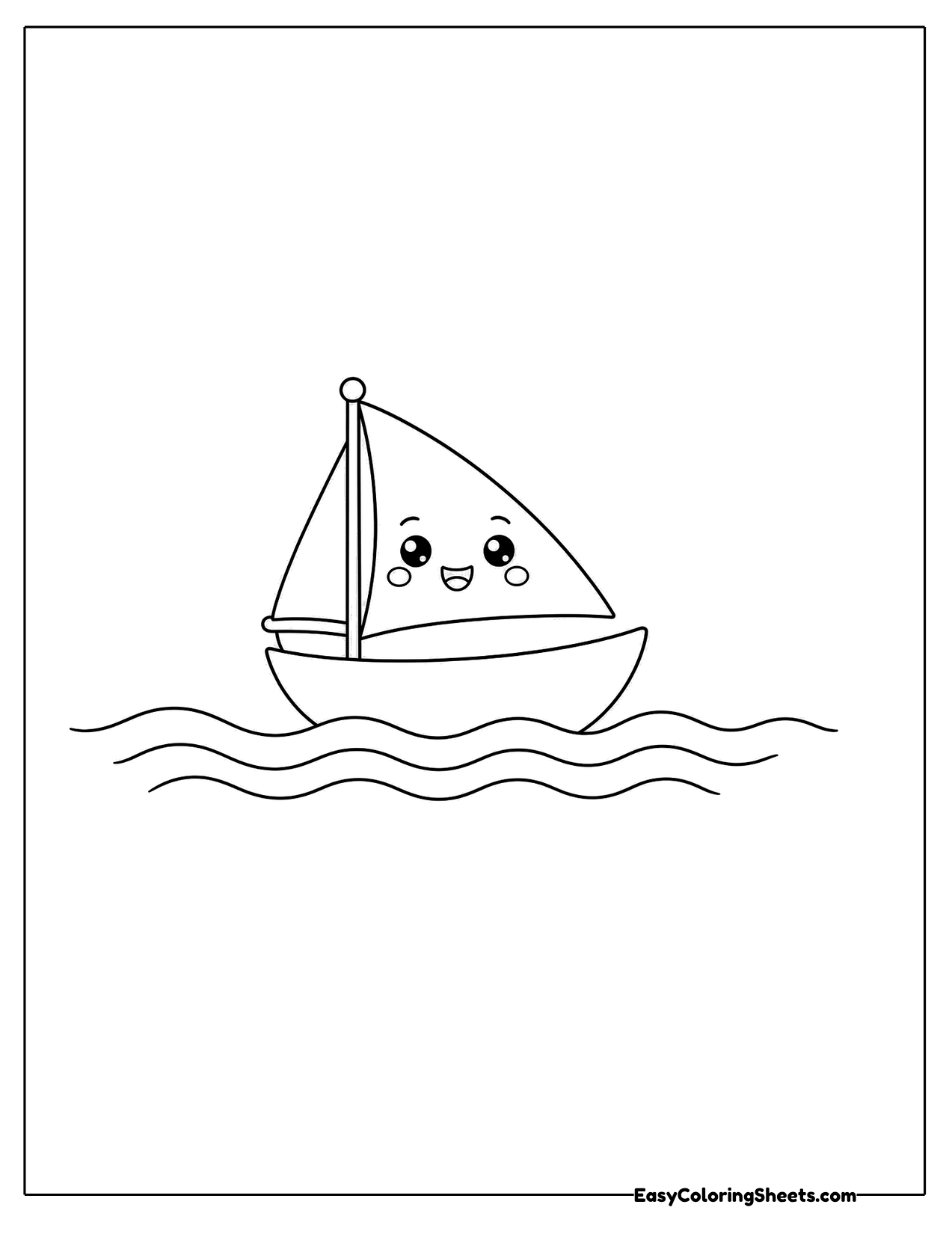 Small smiling sailboat on lines of water