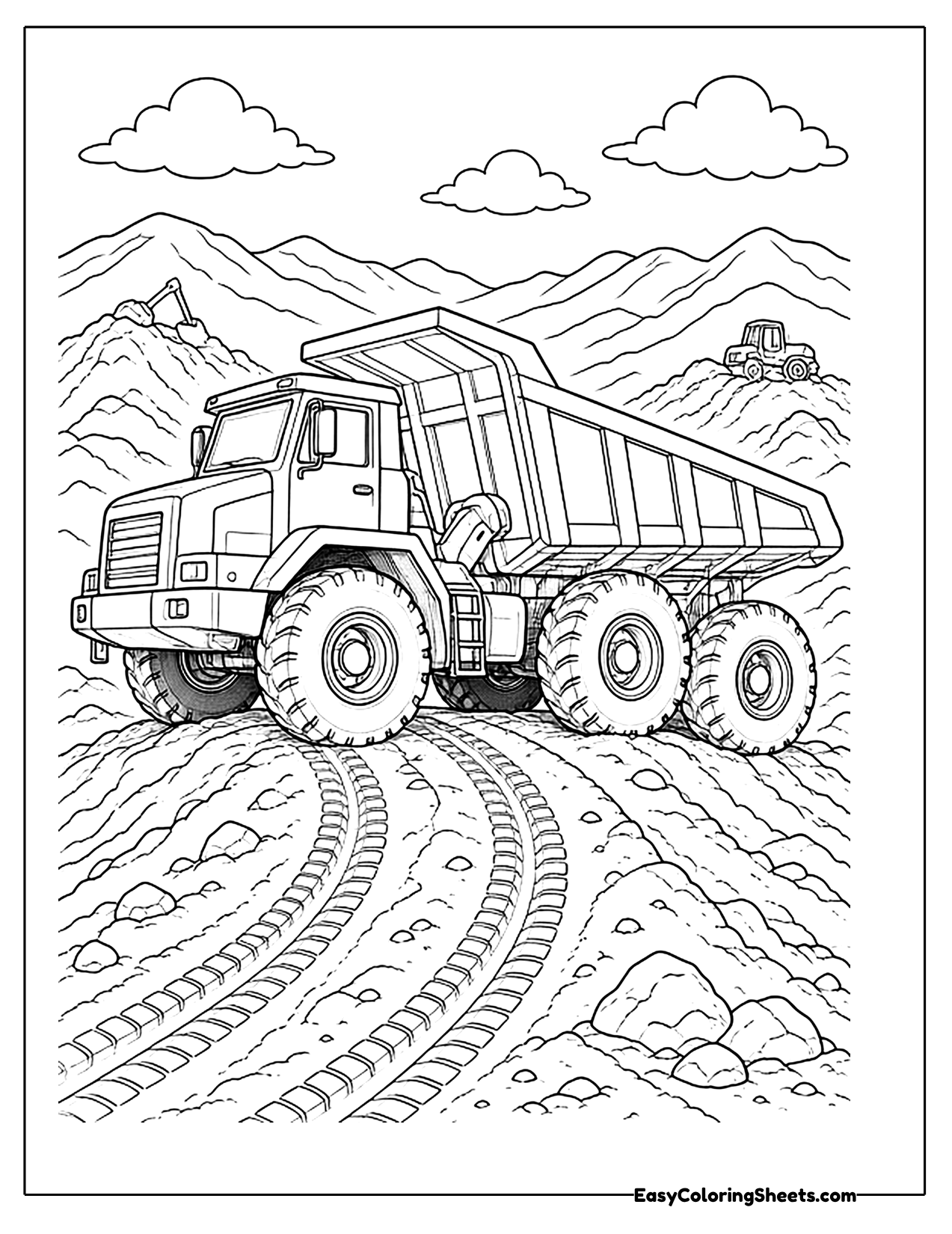 Off road dump truck on a muddy trail