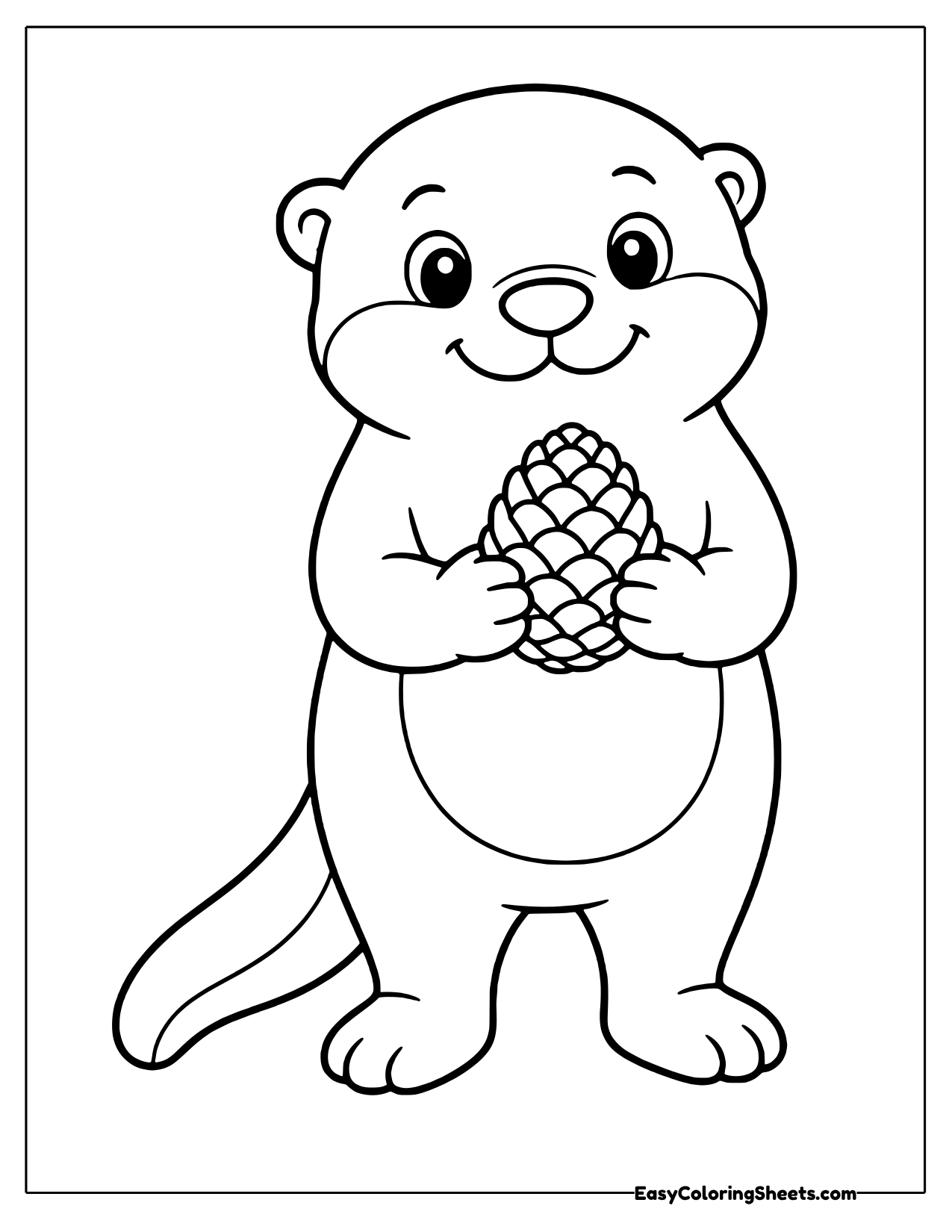 Otter holding a pinecone