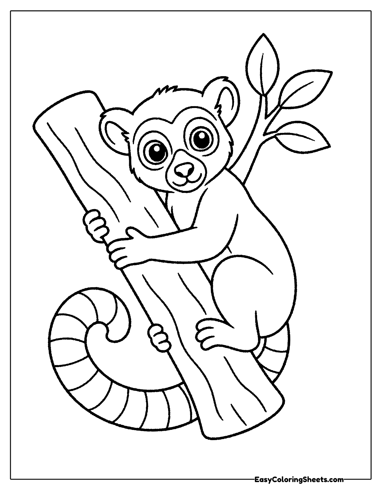 Lemur climbing a slanted tree trunk