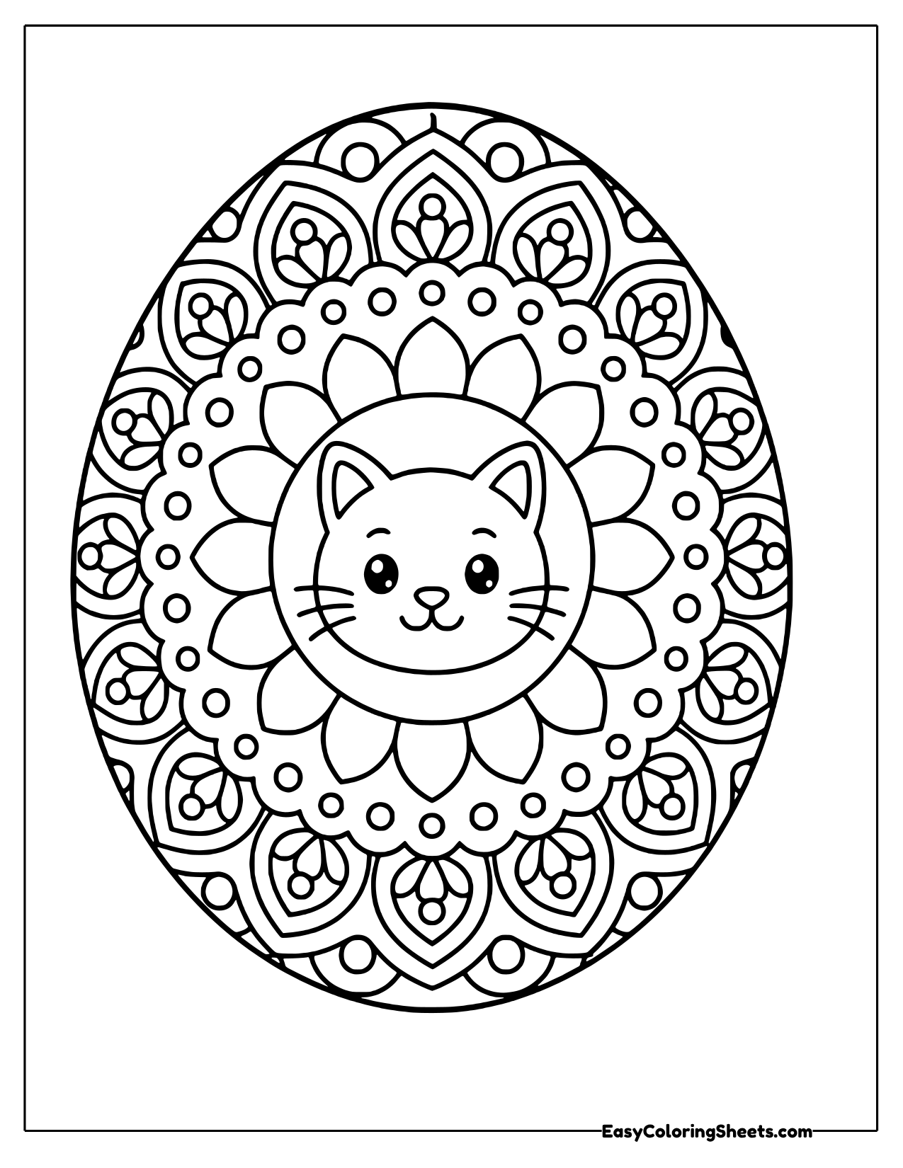Oval mandala with a cat face in the center