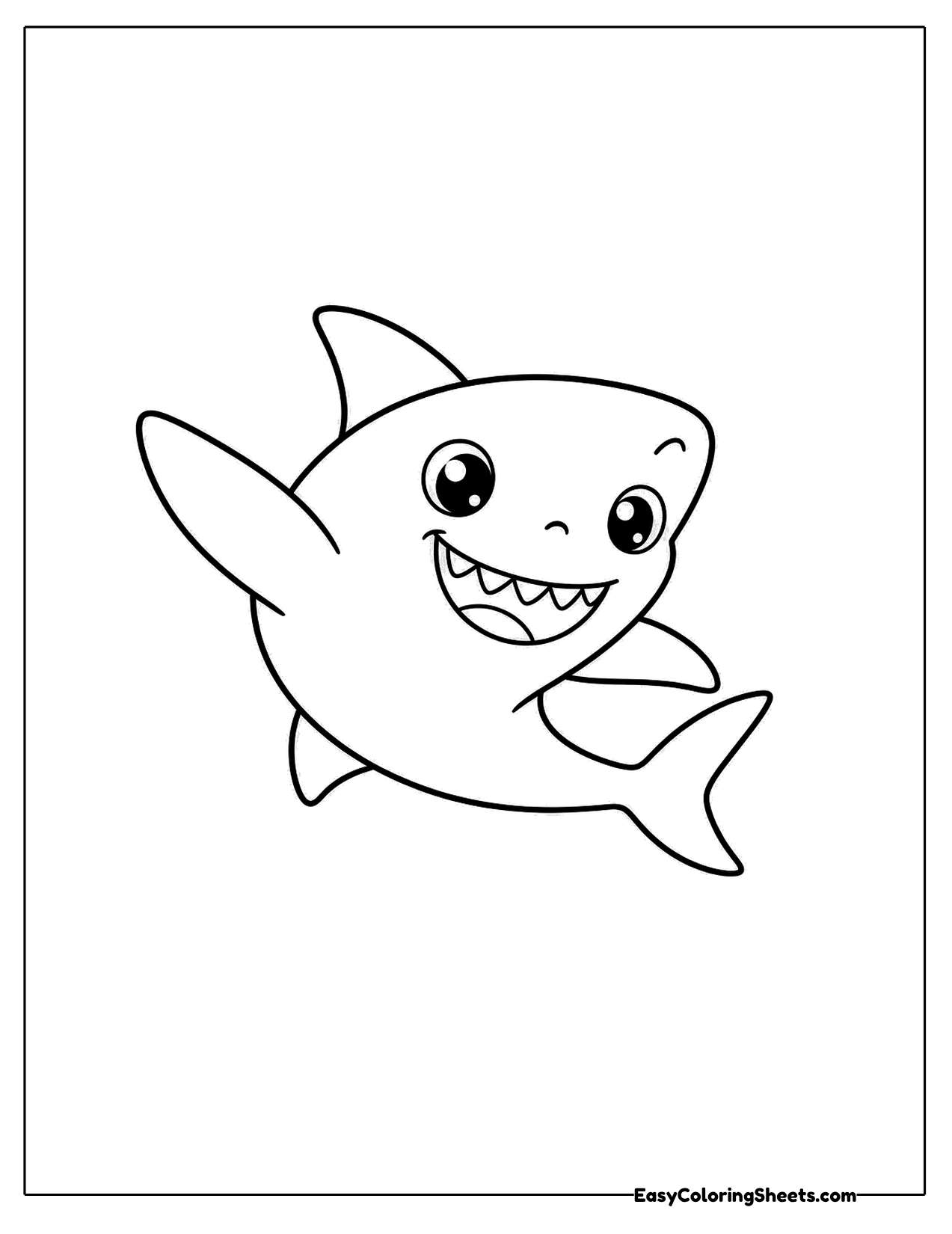 Chubby shark waving a fin with a toothy grin