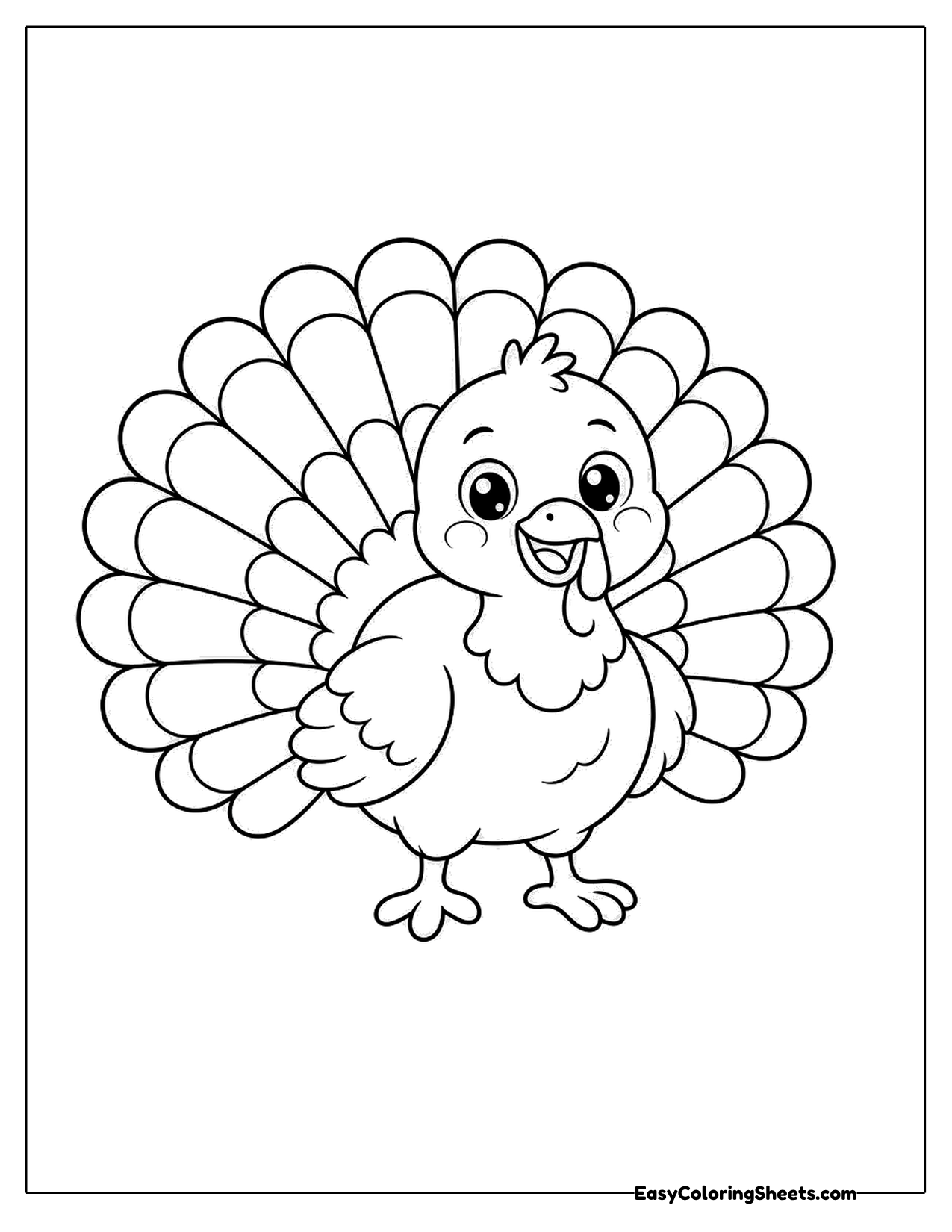 Cute cartoon turkey with a round body and fanned tail feathers