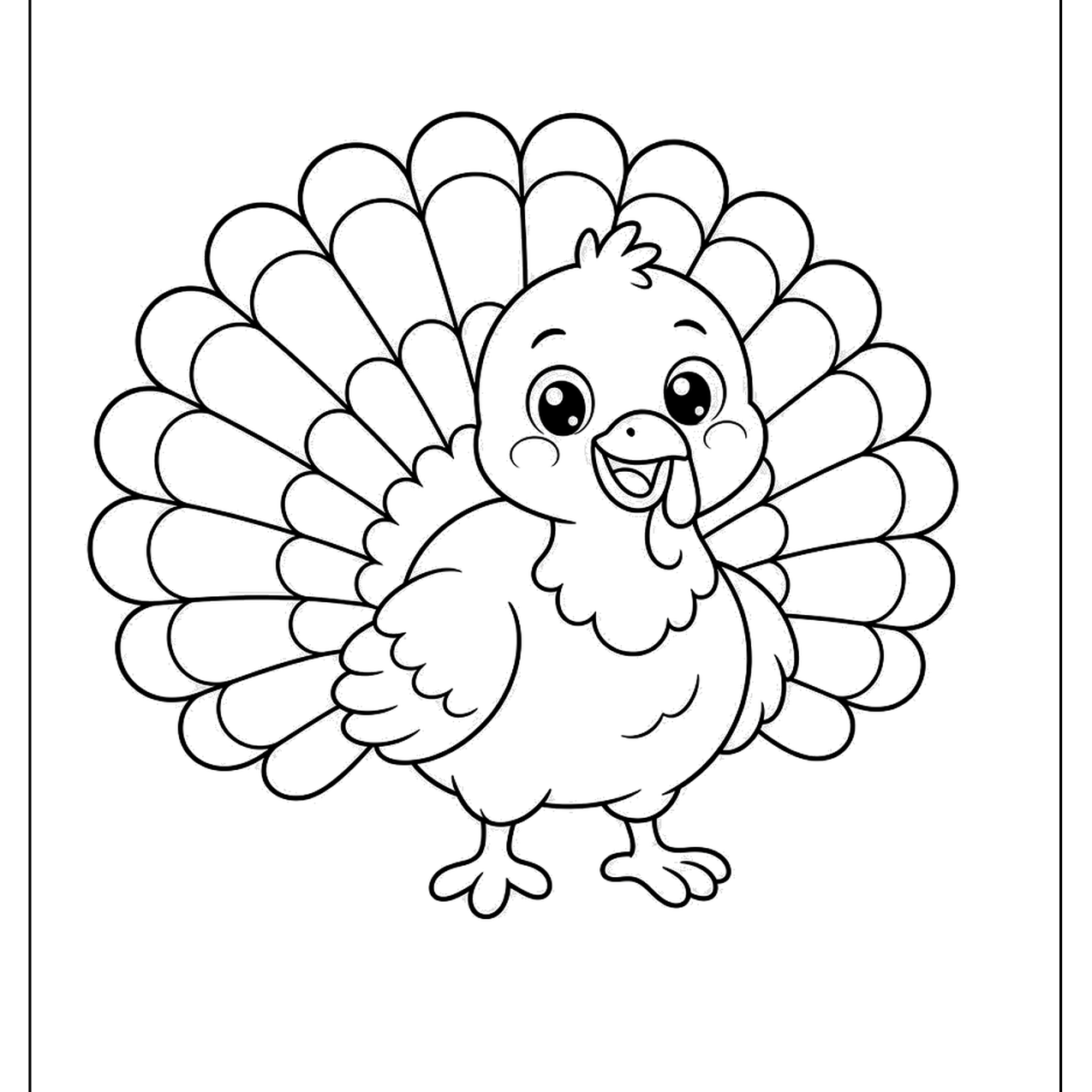 Cute cartoon turkey with a round body and fanned tail feathers