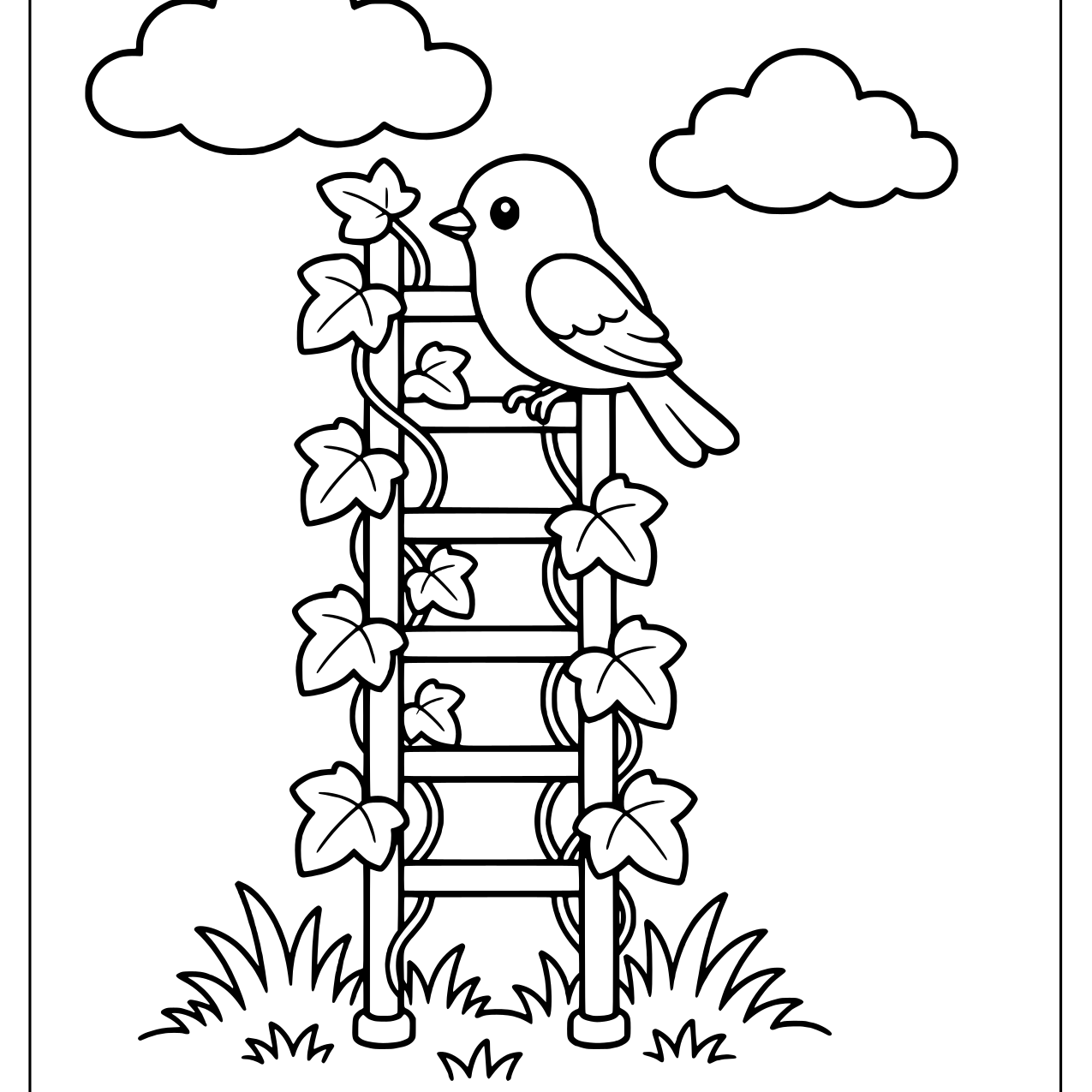 Bird perched on a leafy trellis