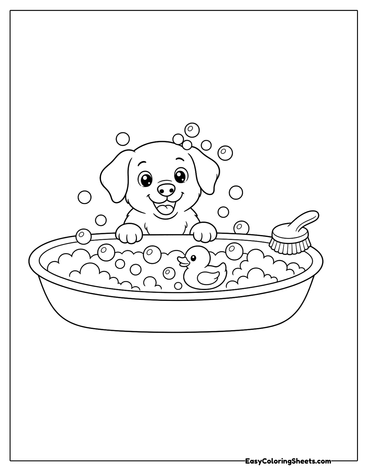Puppy taking a bubble bath