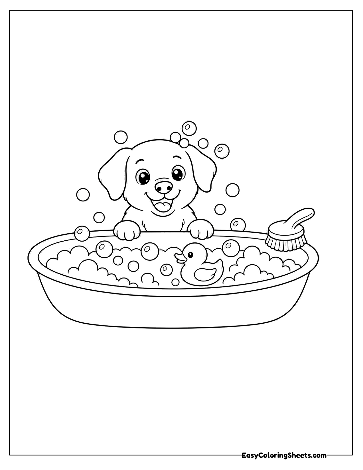 Puppy taking a bubble bath