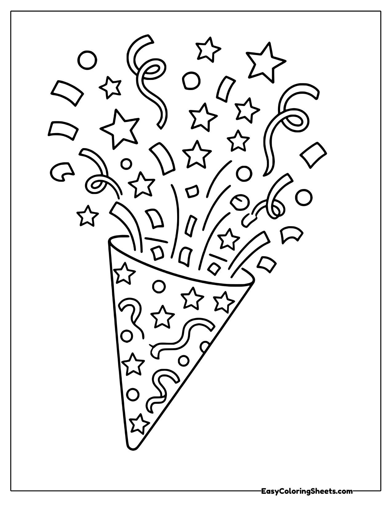 Star patterned party popper bursting with confetti and streamers