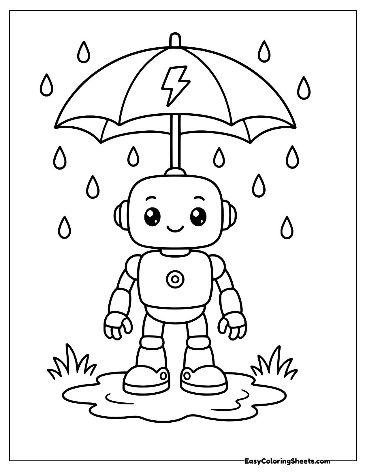 Robot under an umbrella in the rain
