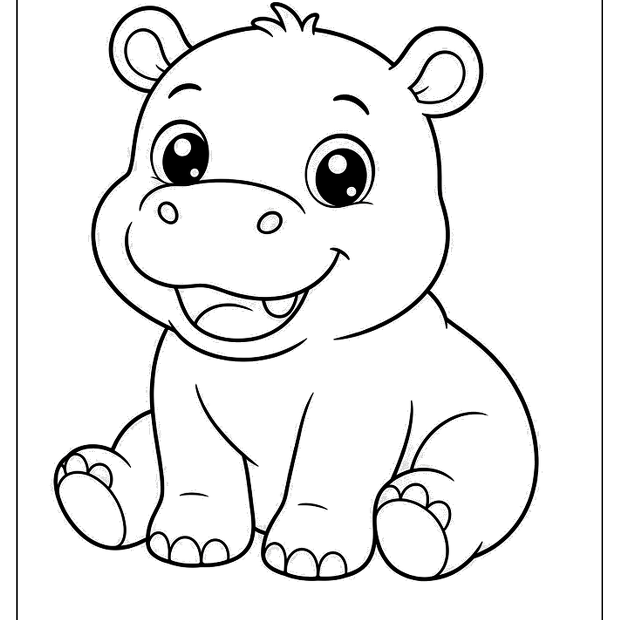 Chubby baby hippo sitting with a big smile