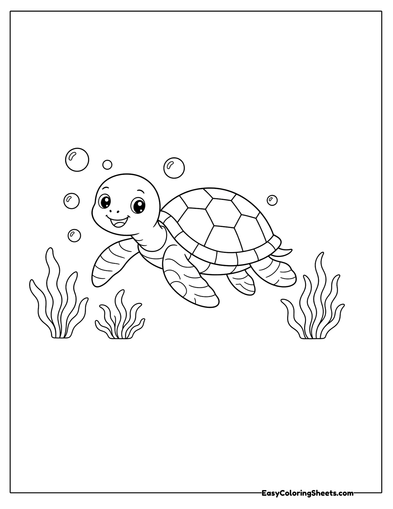 Sea turtle swimming near seaweed