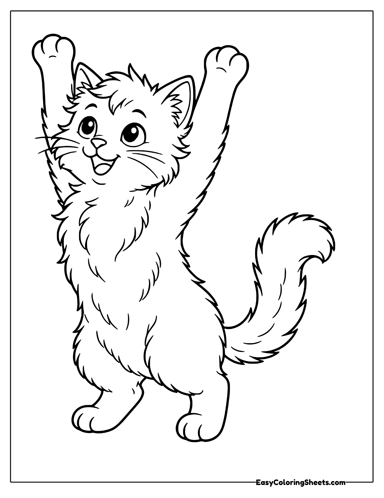 Fluffy kitten stretching up on its back legs