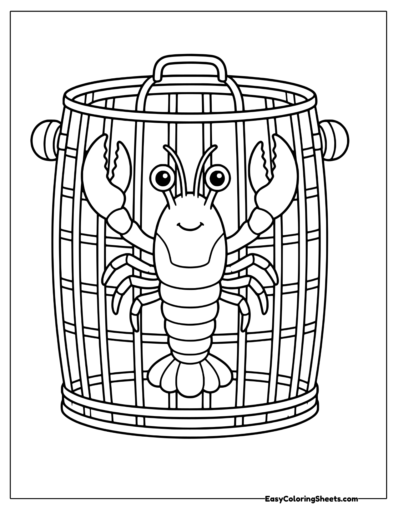 Lobster sitting inside a wooden trap