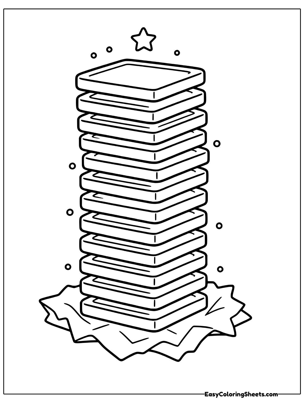 A tall stack of rectangular shortbread biscuits rises from a paper wrapper with a little star on top.