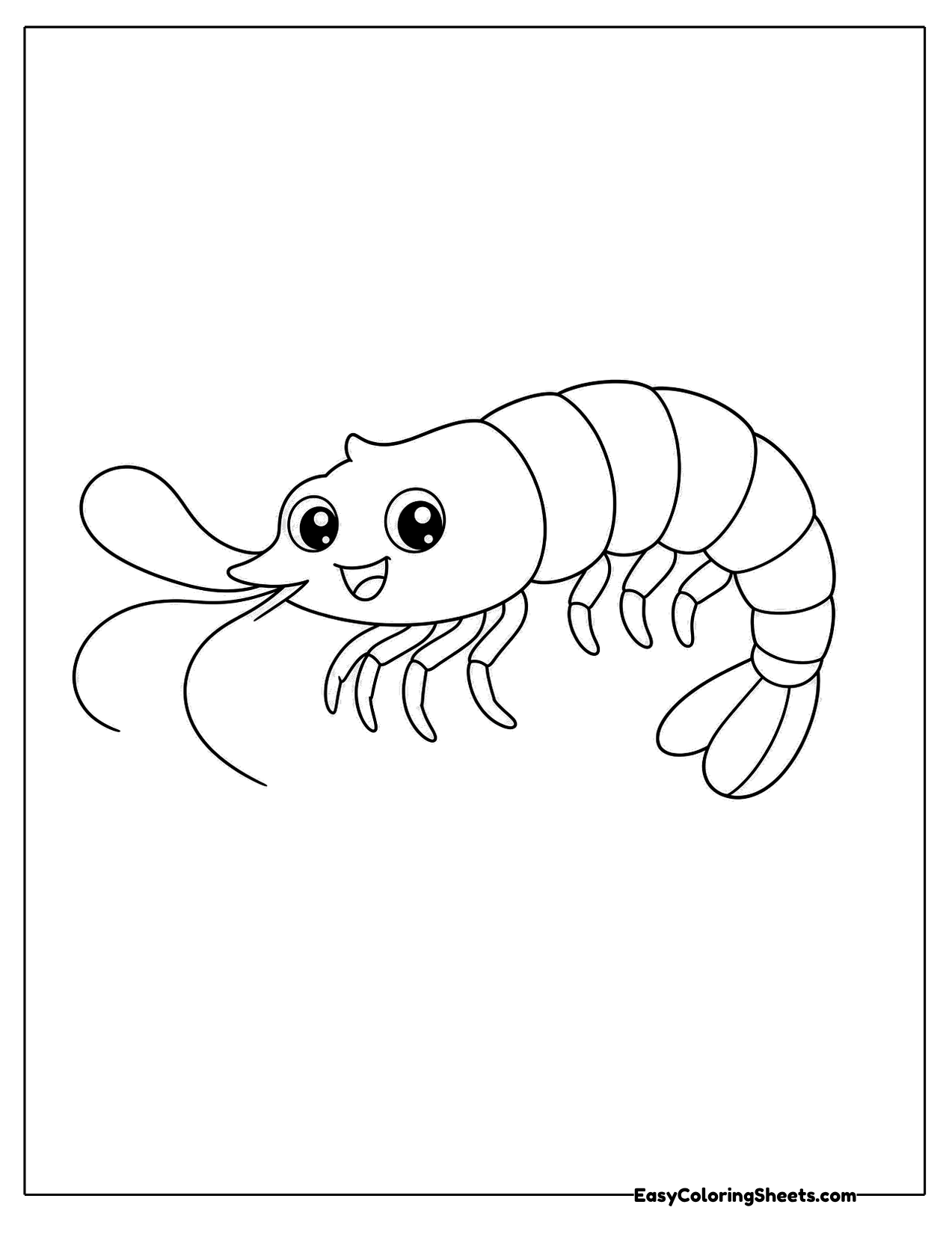 Cute shrimp with a curved body and long feelers