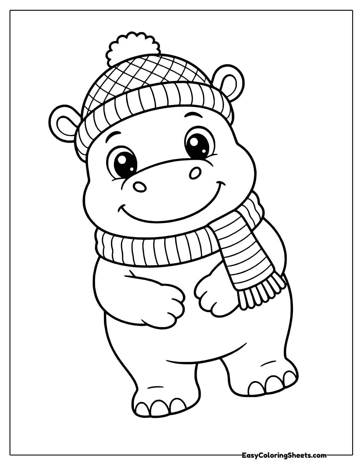 Hippo bundled up in a beanie and scarf