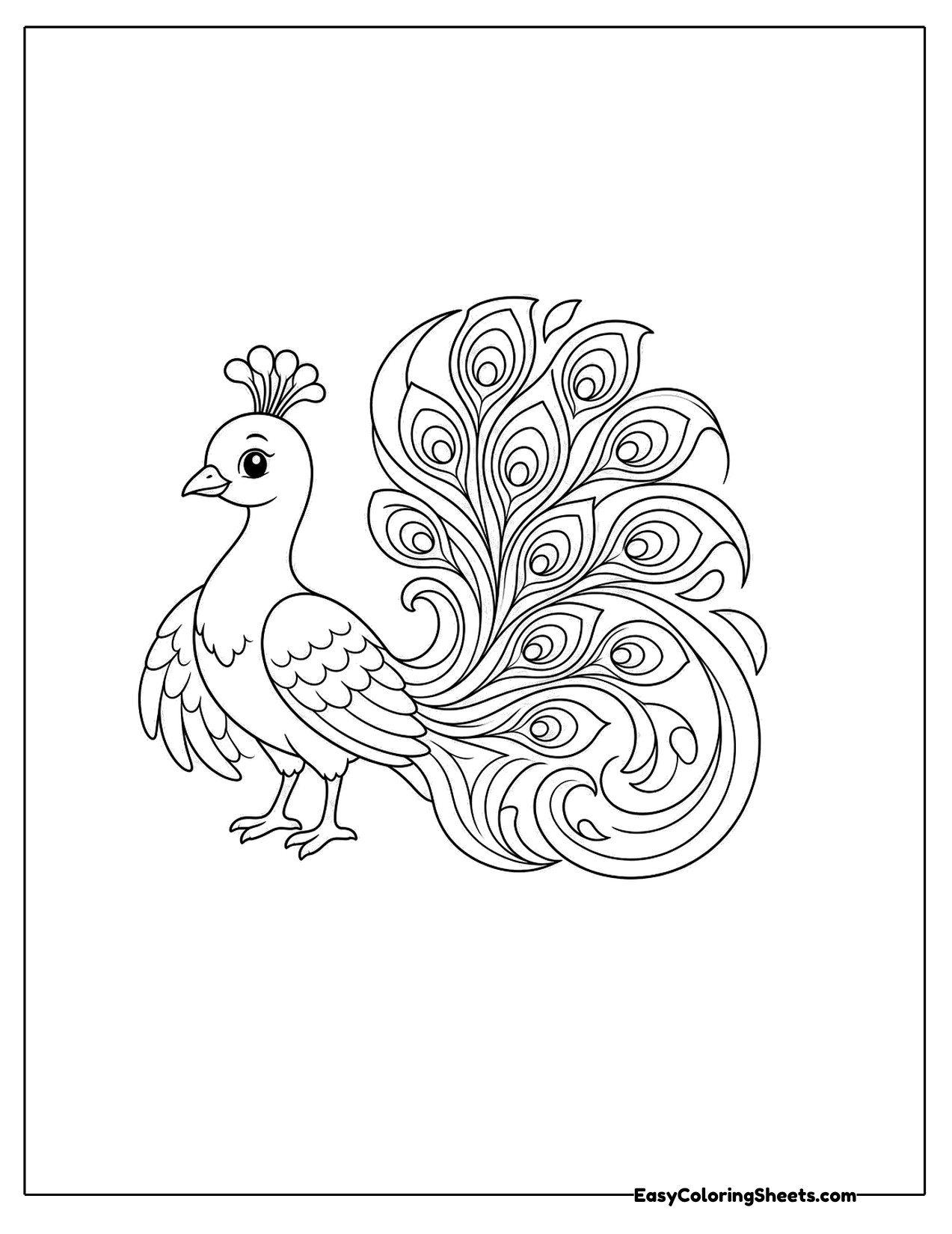 Peacock with a swirling tail