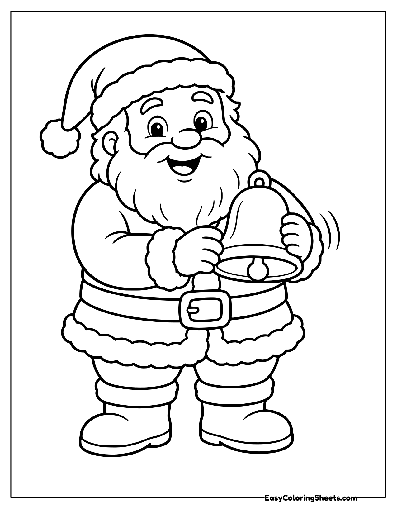 Santa rings a jingle bell to announce that Christmas is coming.