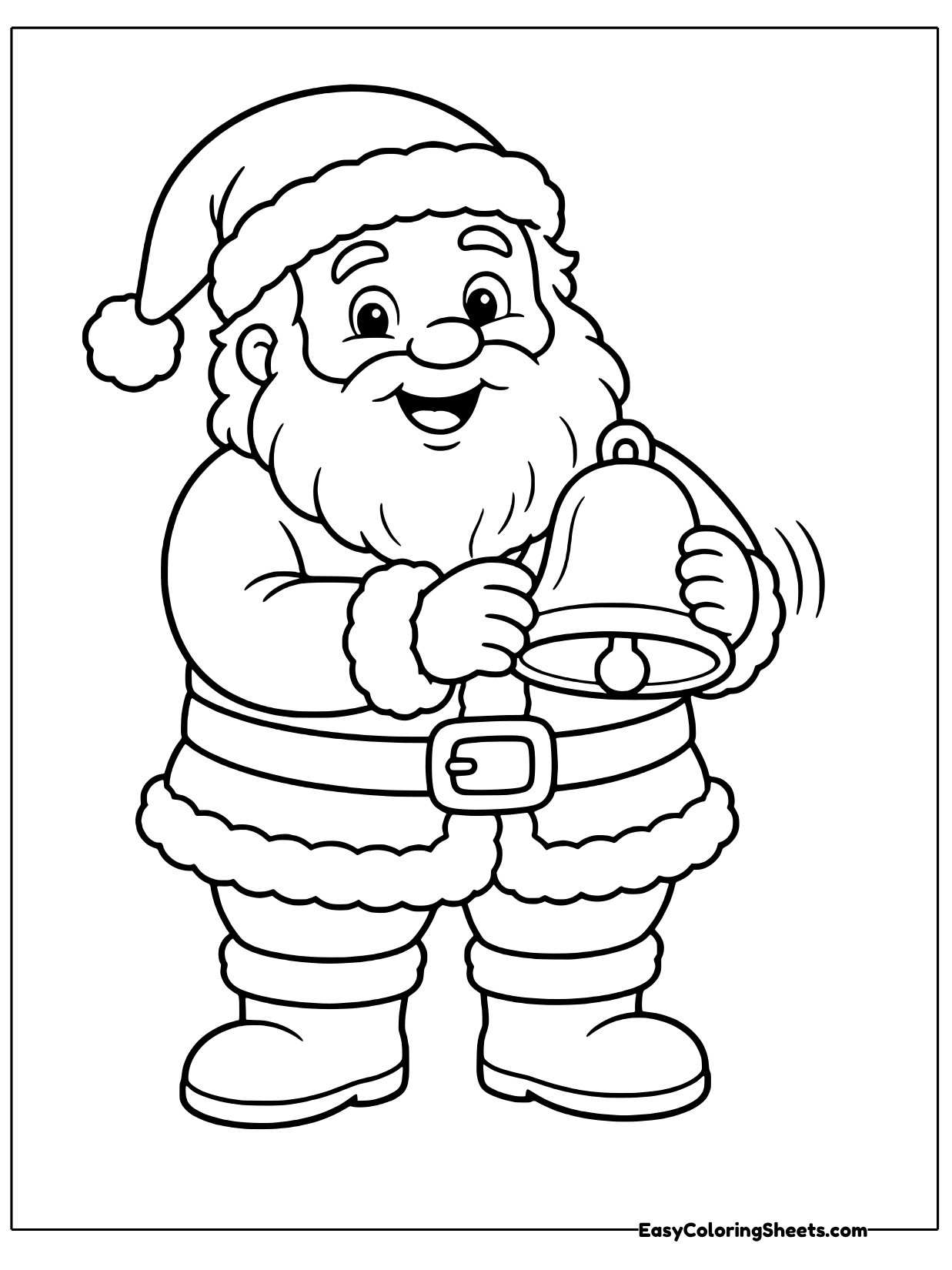 Santa rings a jingle bell to announce that Christmas is coming.