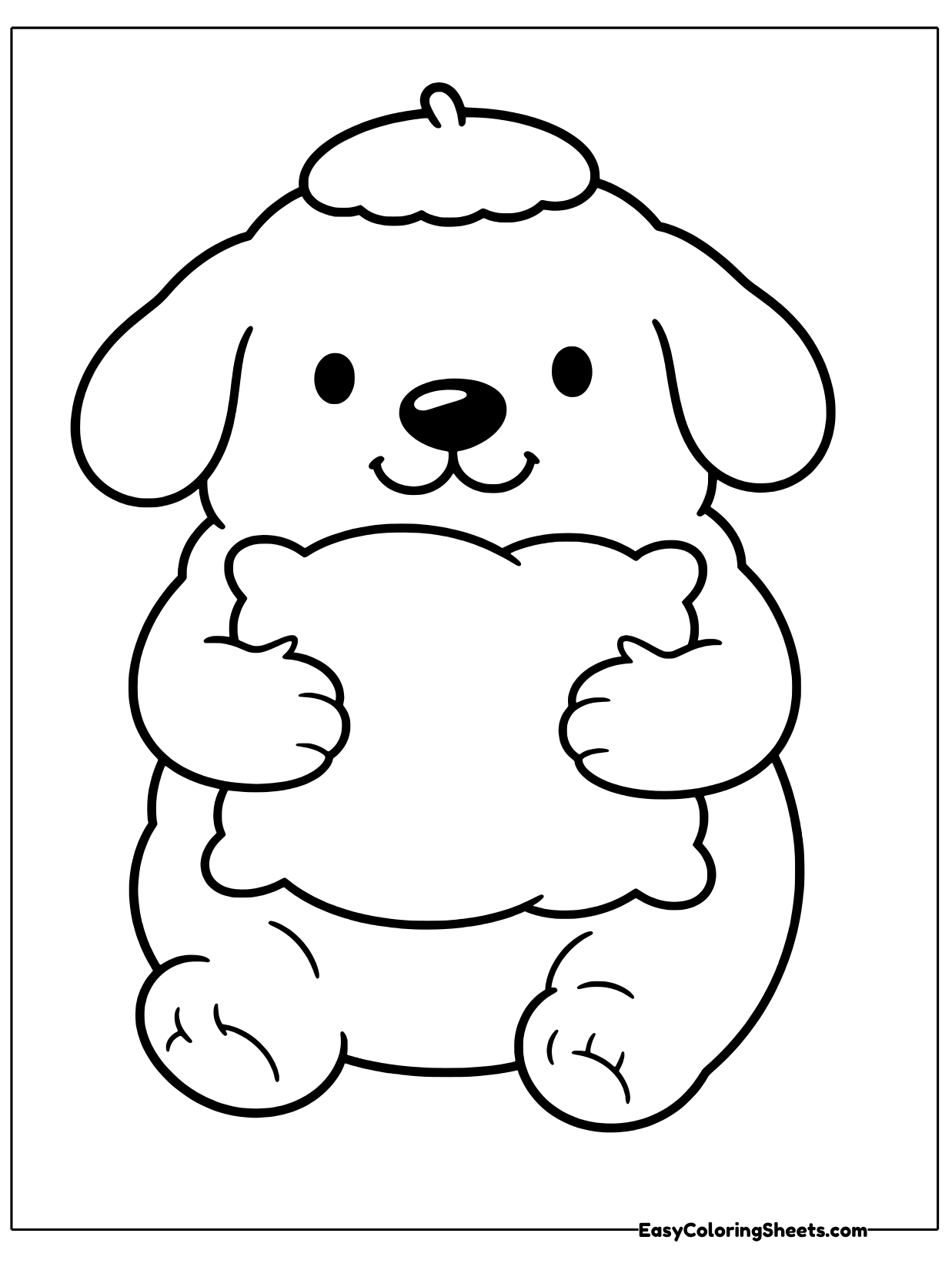 Cozy up with Pompompurin as he sits and hugs a soft fluffy pillow.