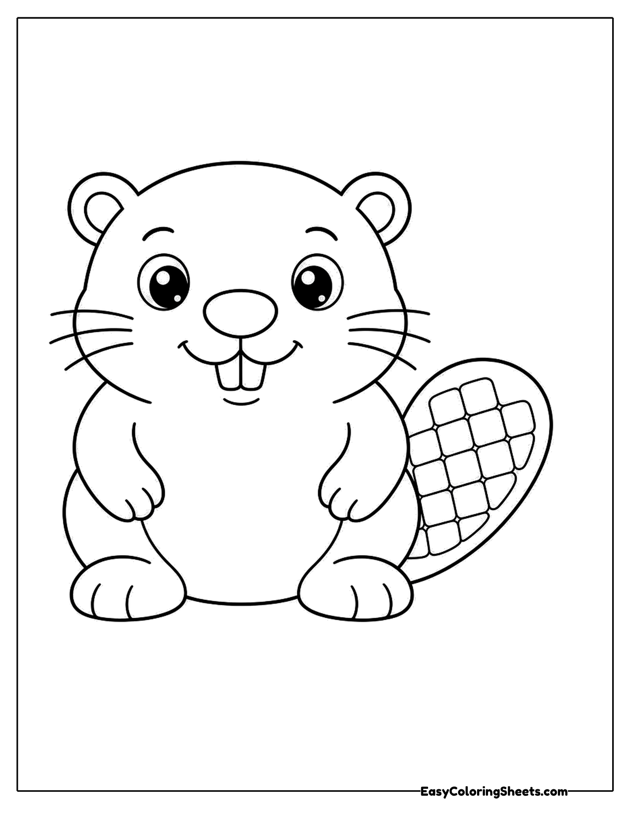 Smiling beaver character sitting