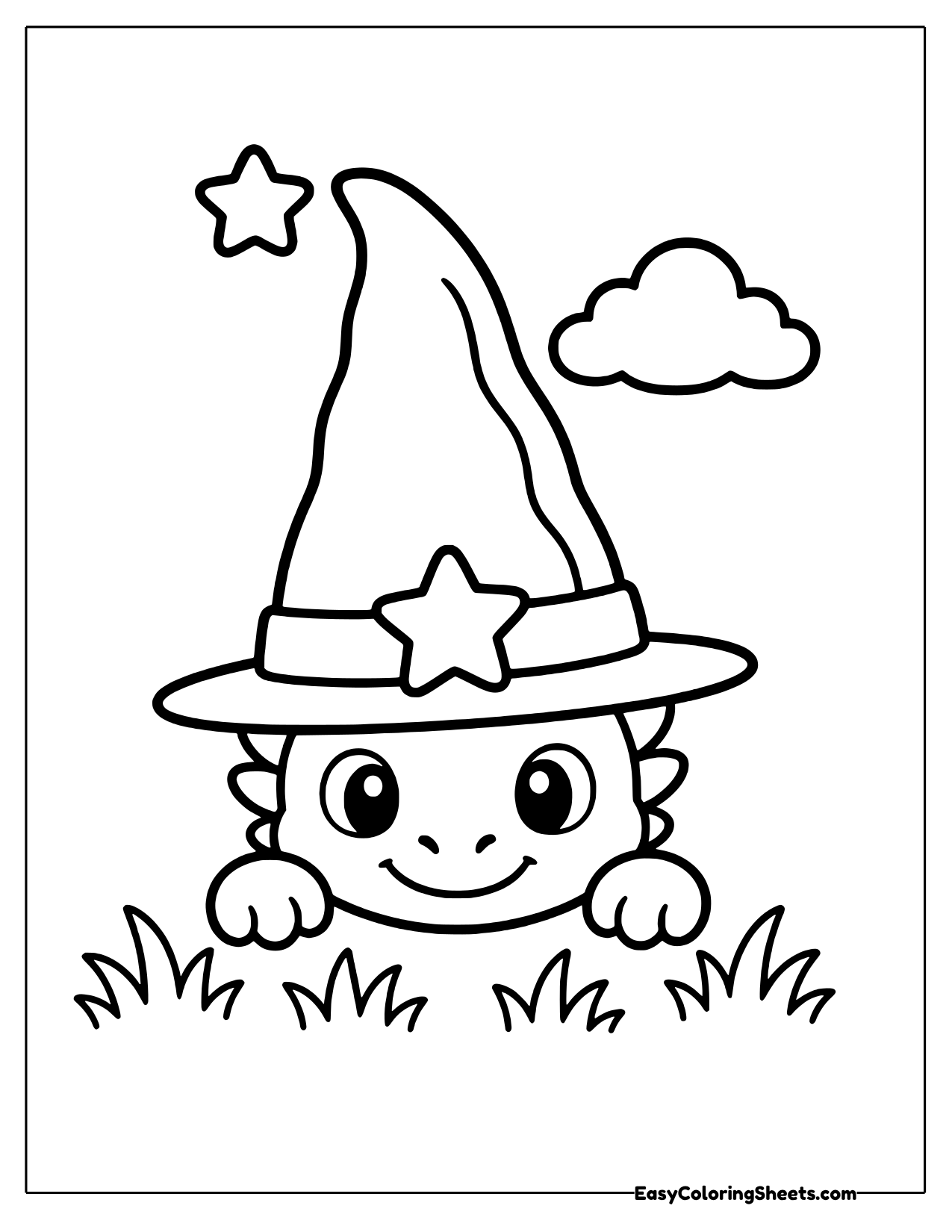 Baby dragon peeking from under a wizard hat