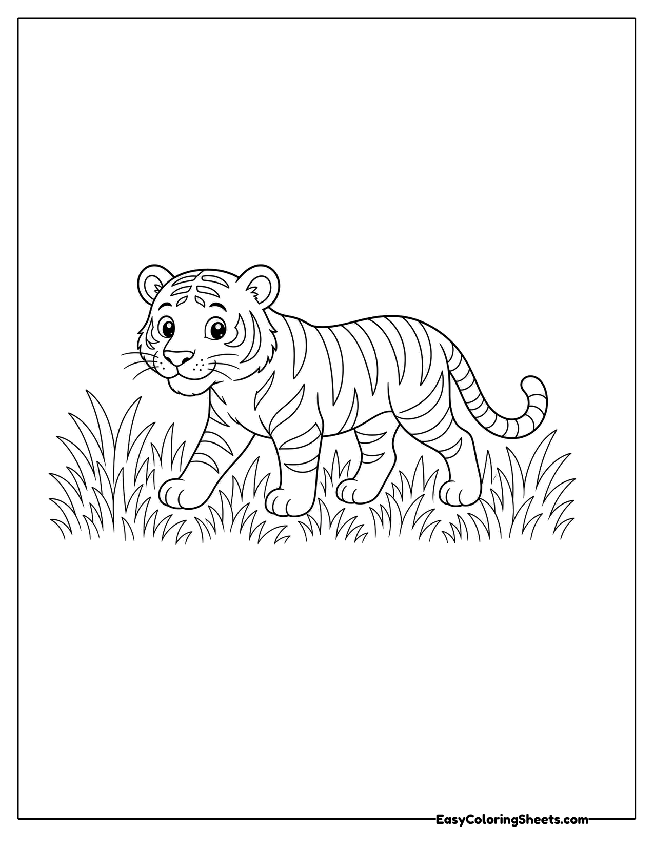 Tiger walking through grass
