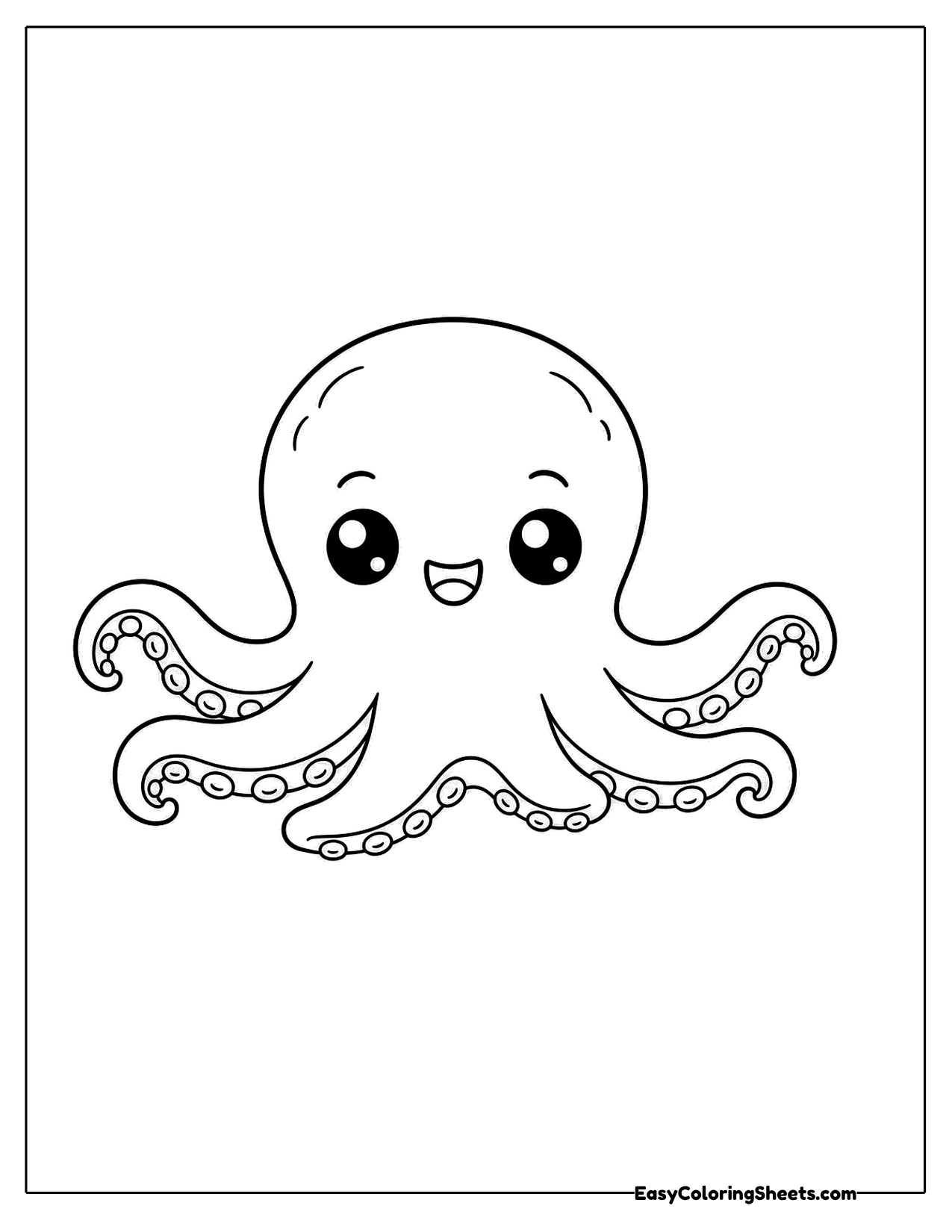 Happy octopus with wavy outstretched tentacles