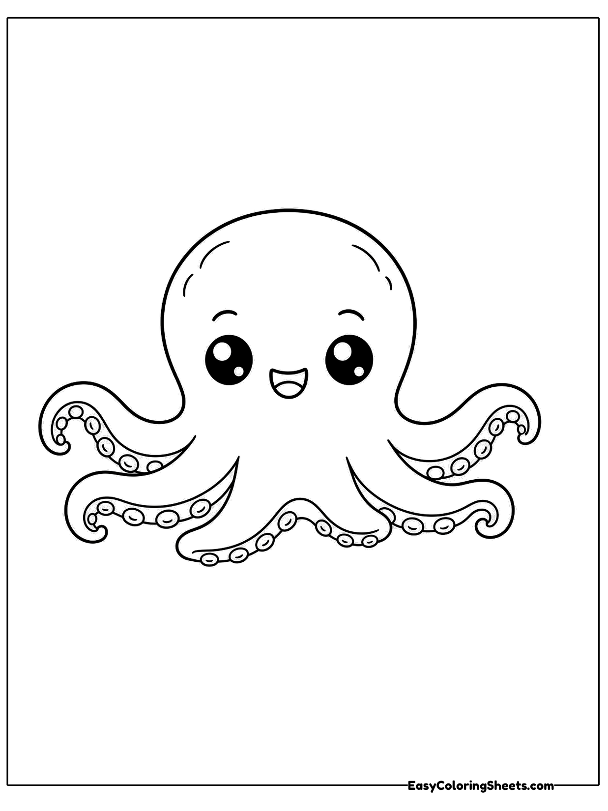 A happy octopus stretches wavy tentacles straight out to both sides like it is dancing.