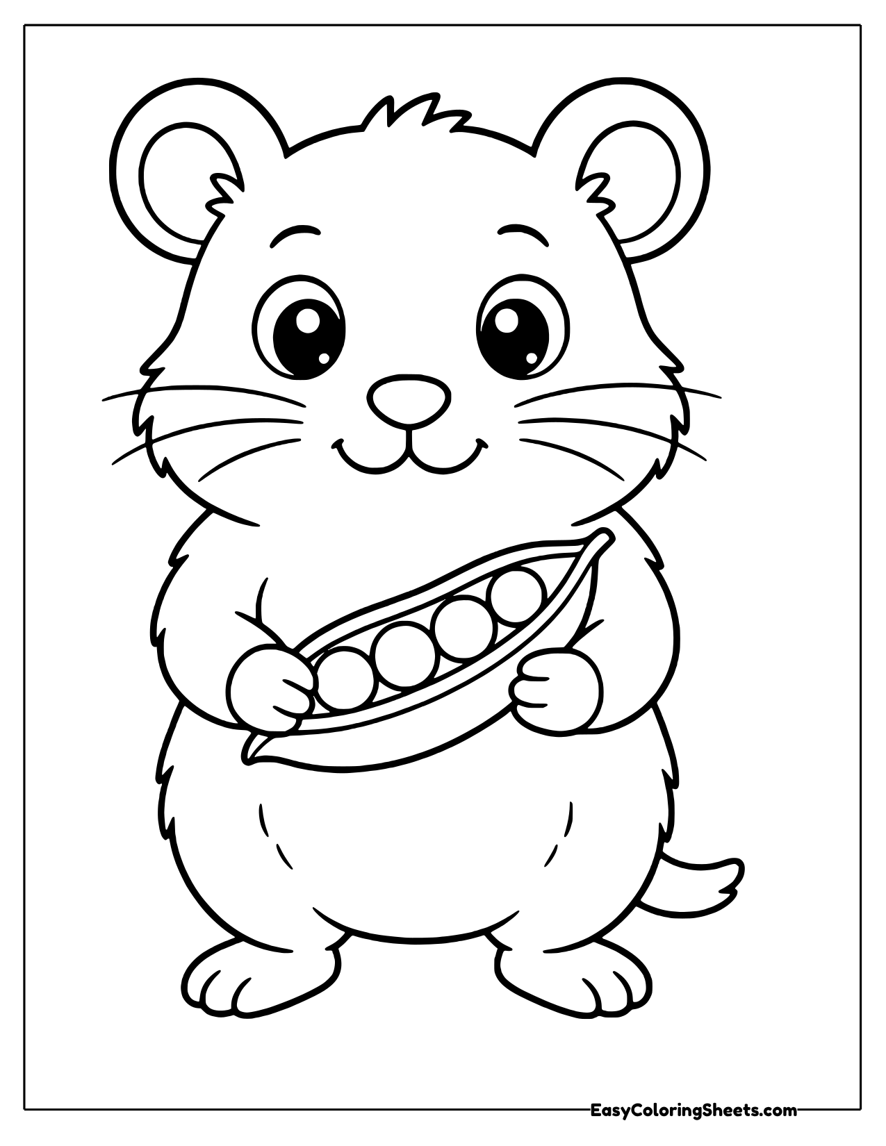Hamster holding an open pea pod