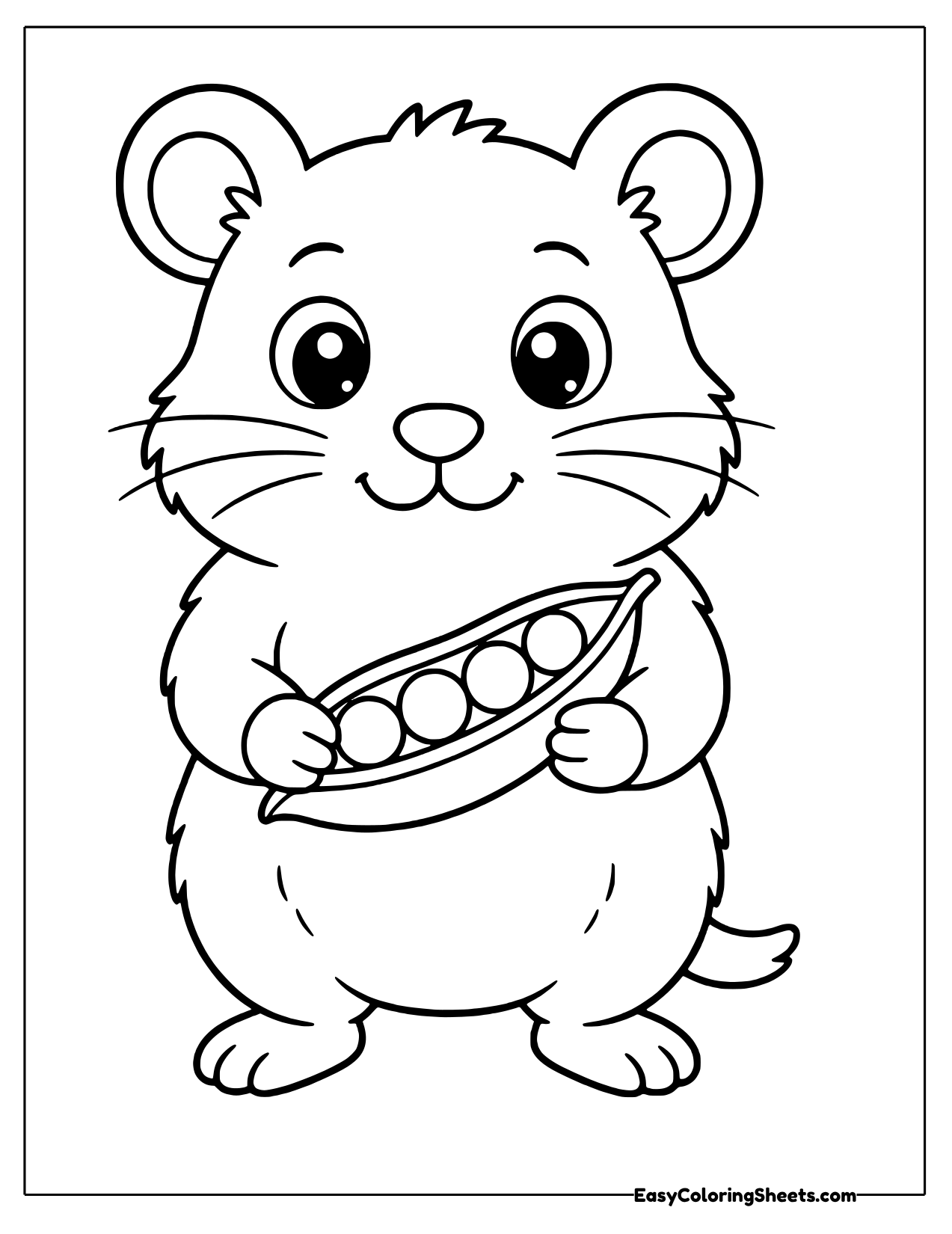 Hamster holding an open pea pod