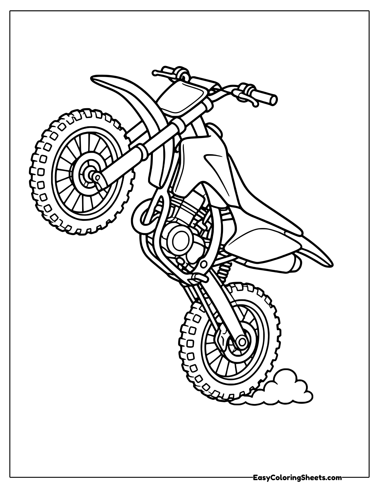Dirt bike wheelie seen from a low angle