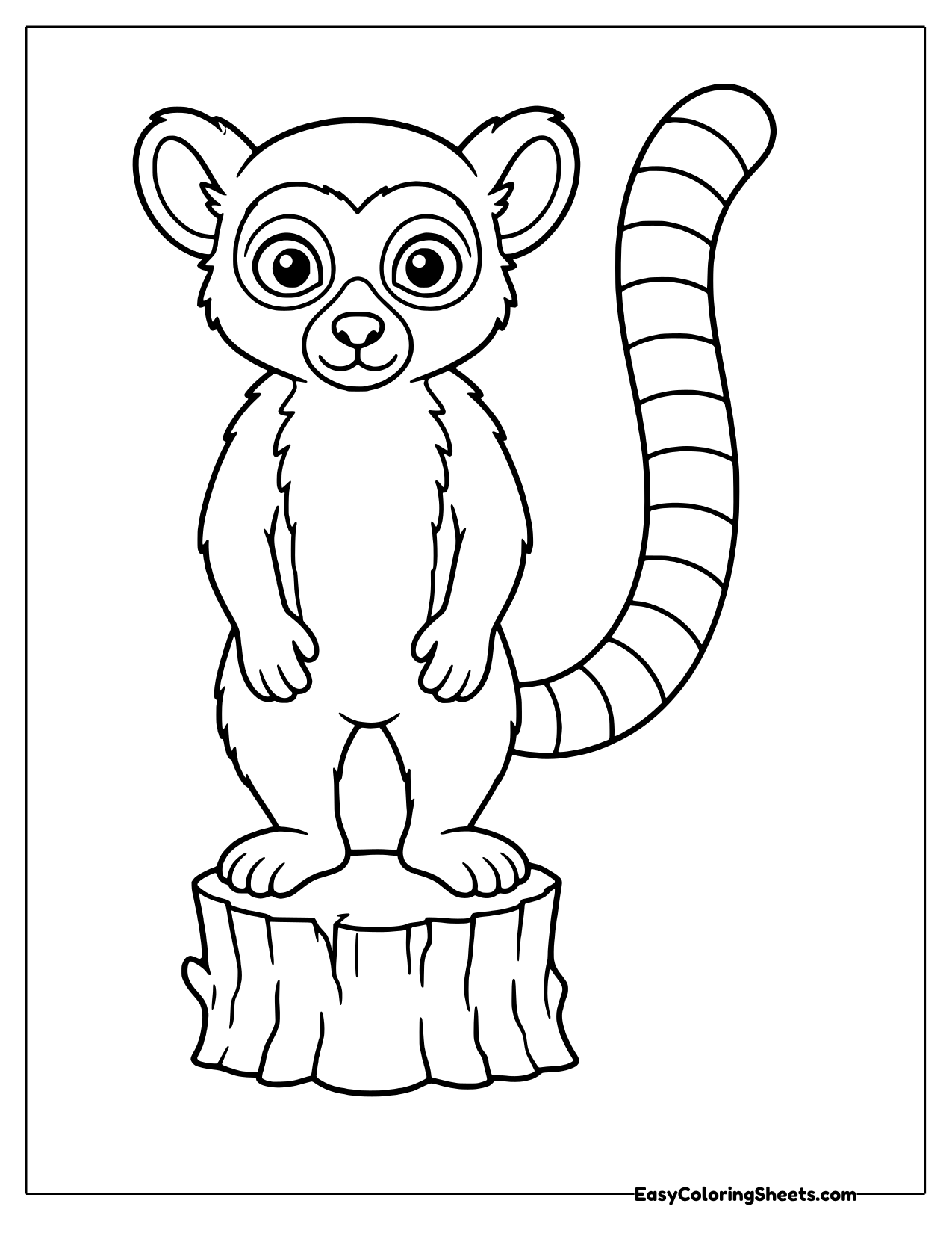 Lemur standing tall on a tree stump