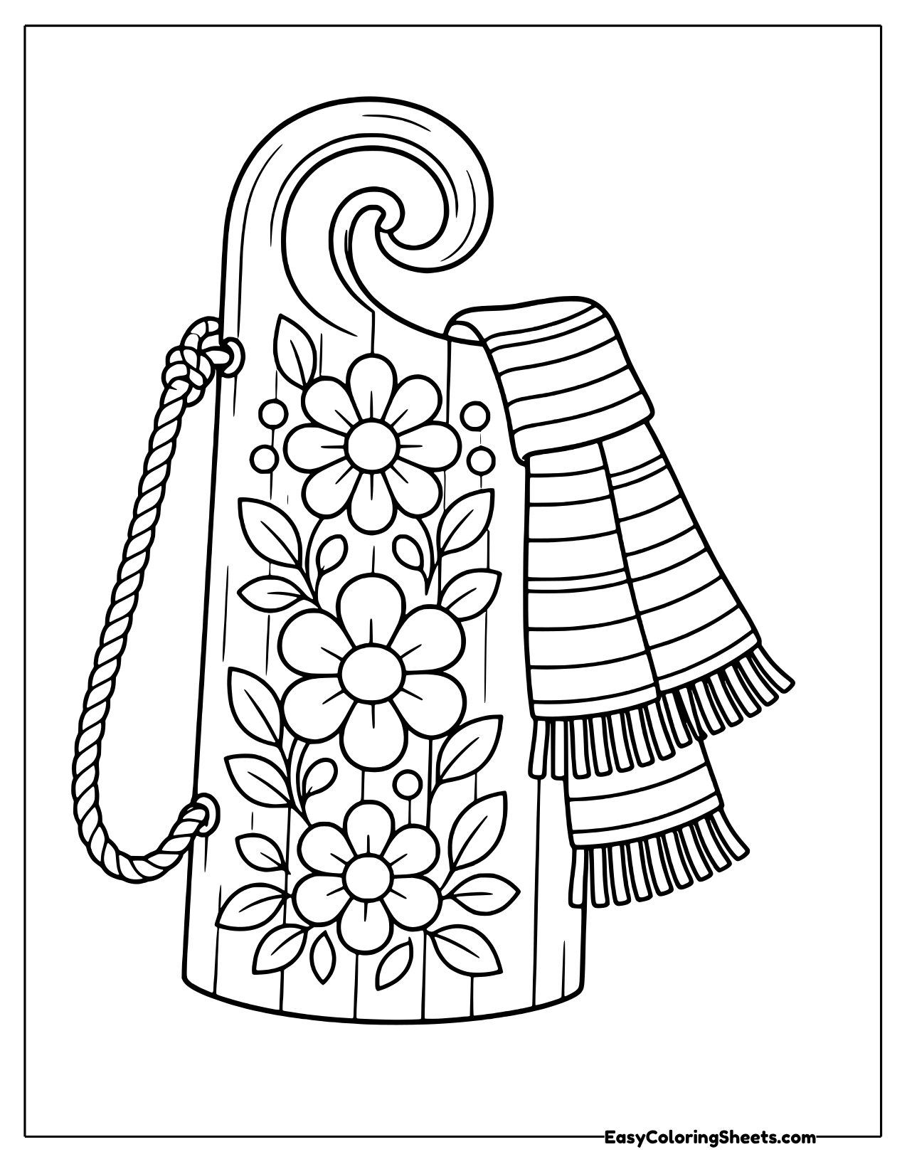 Toboggan painted with folk flowers beside a scarf