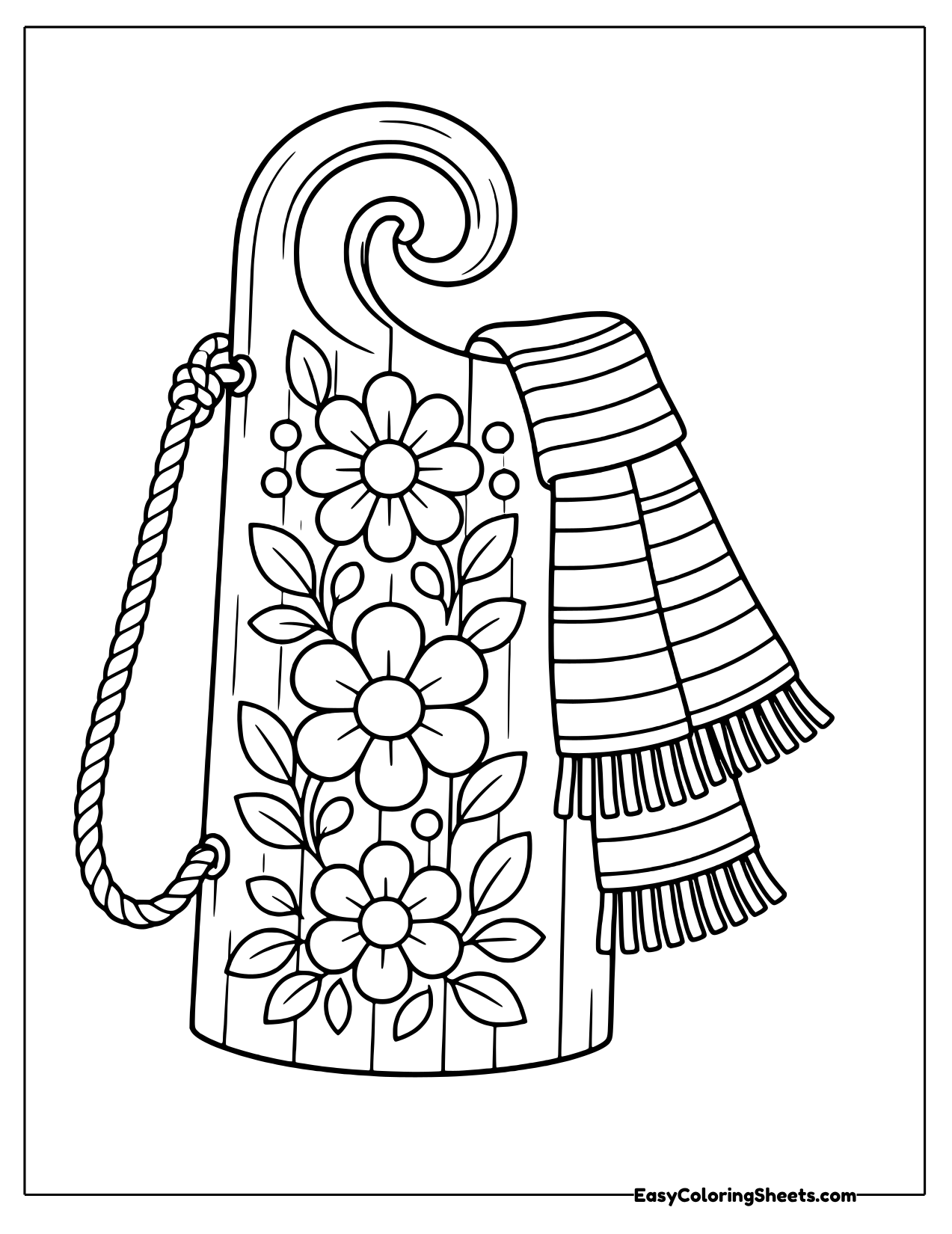 Toboggan painted with folk flowers beside a scarf