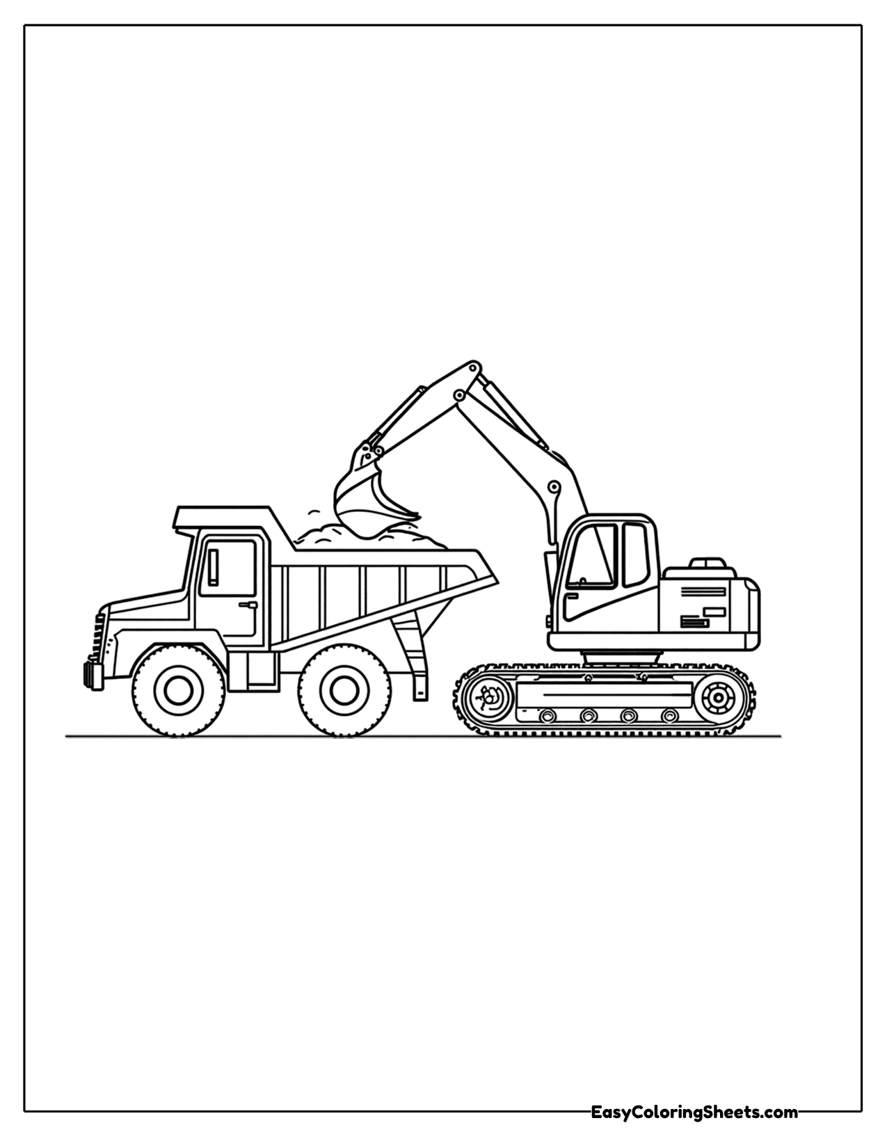 Excavator loading a dump truck