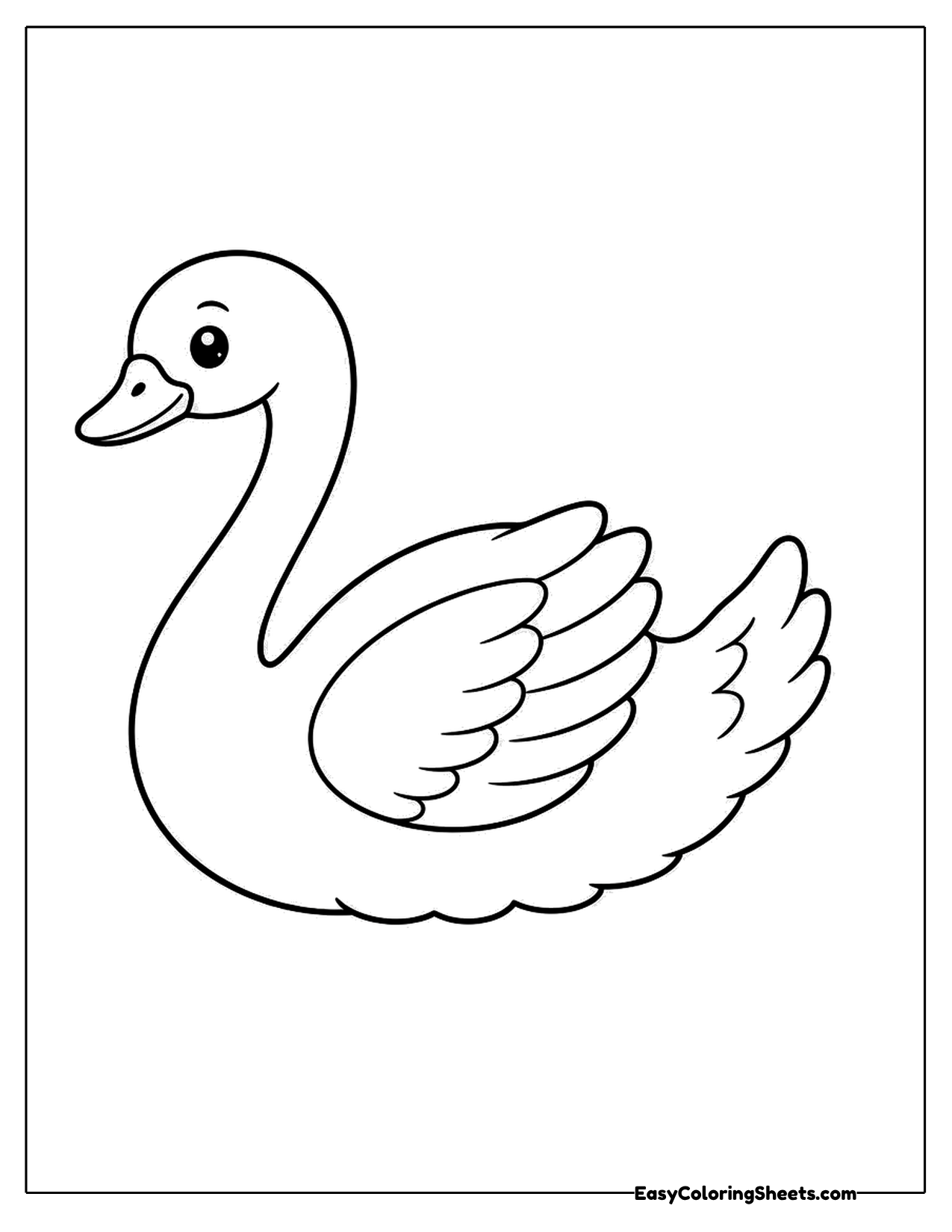 Graceful swan floating with a curved neck
