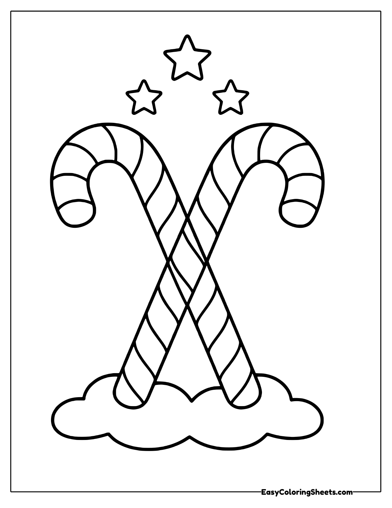 Two tall candy canes crossed under stars