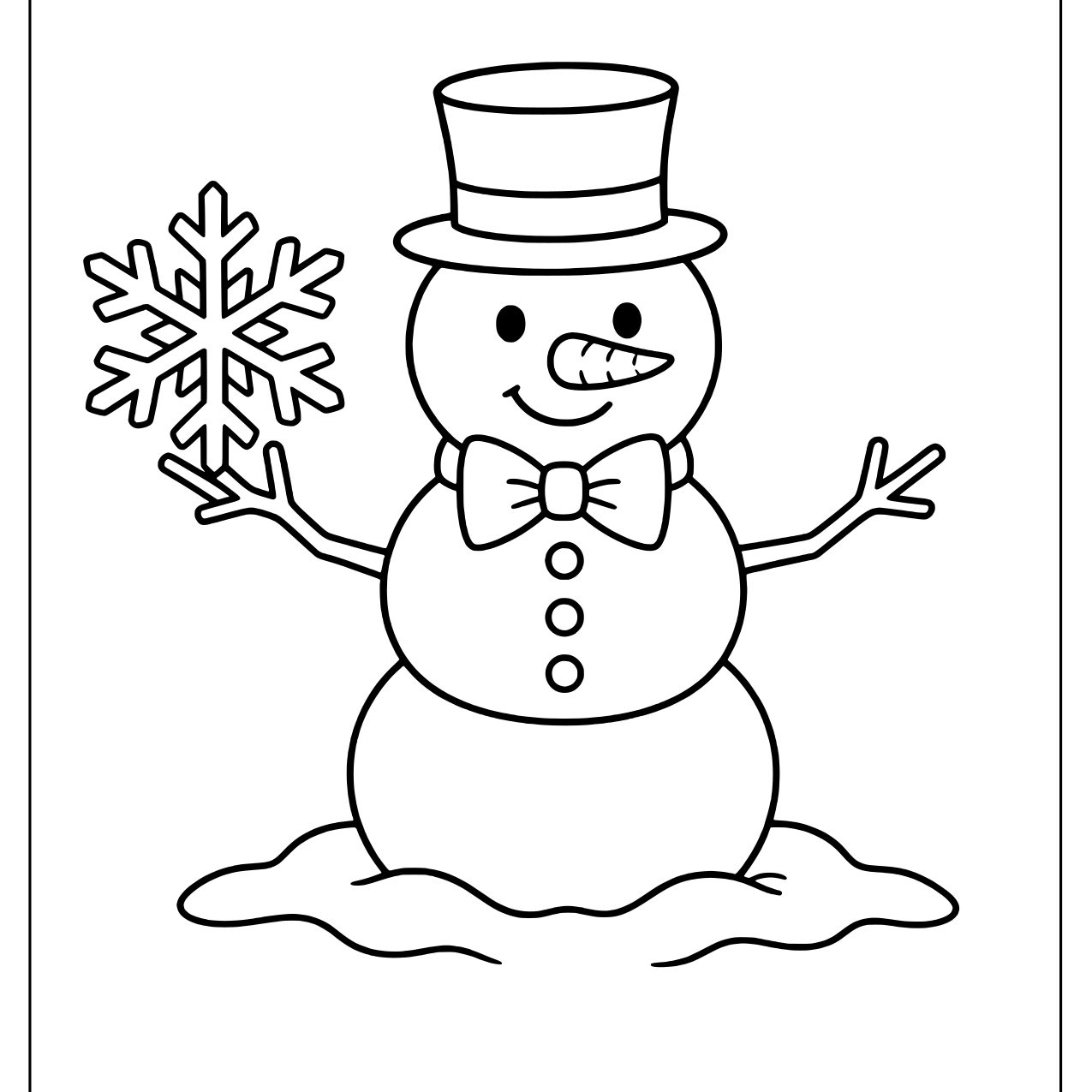 Snowman in a bow tie holding a snowflake