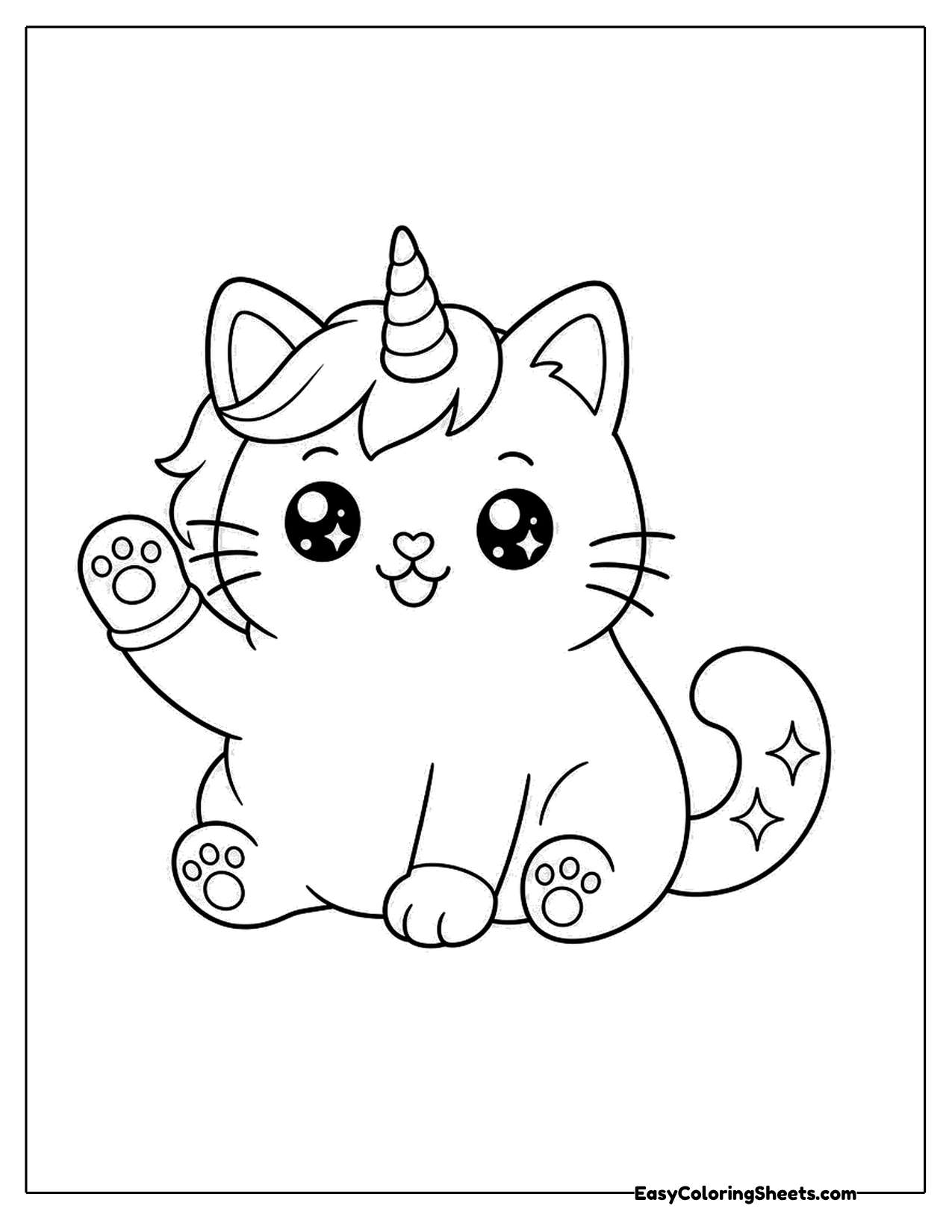 Kitten with a unicorn horn waving