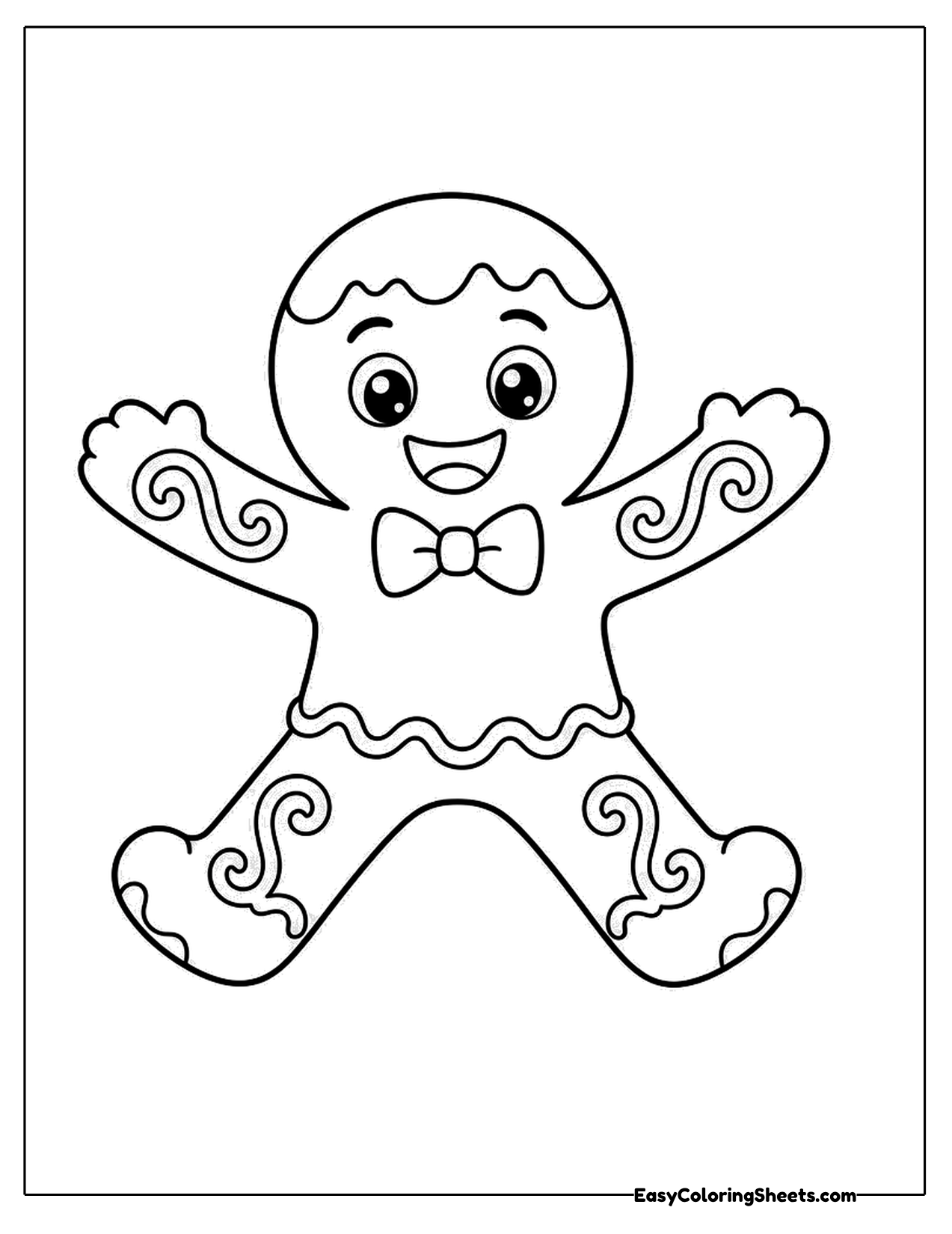 Gingerbread man with swirl icing on his arms and legs