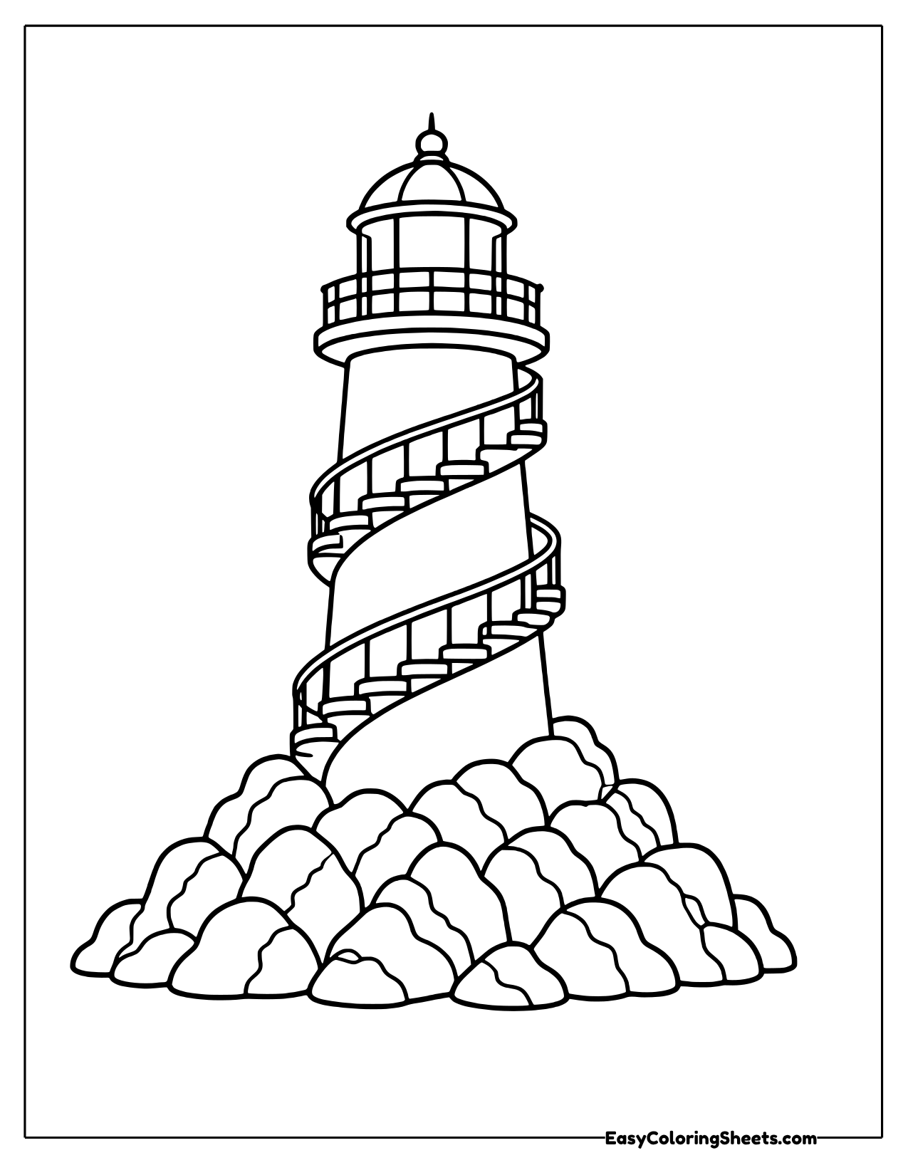Lighthouse with spiral stairs on rocks