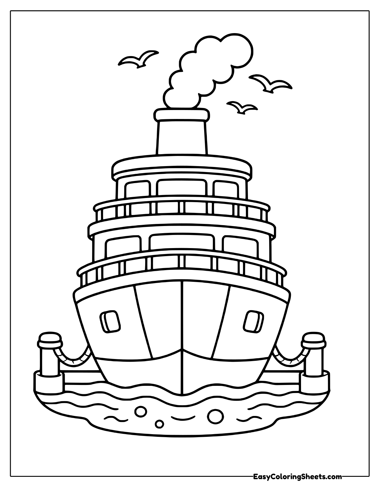 Ferry with a funnel and stacked decks