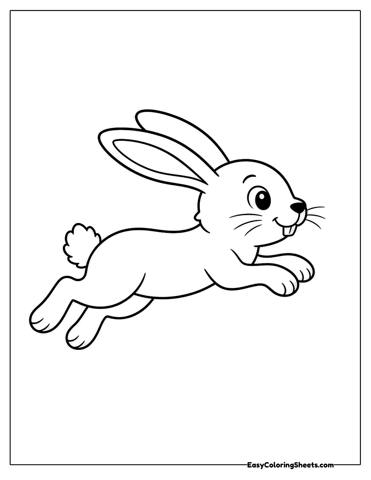 Rabbit leaping through the air with its legs stretched out