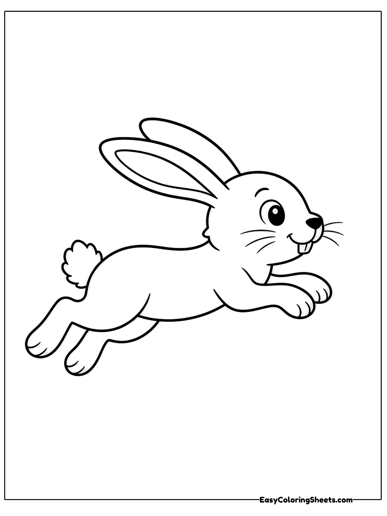 A rabbit leaps through the air with its front paws reaching forward and back legs stretched behind.