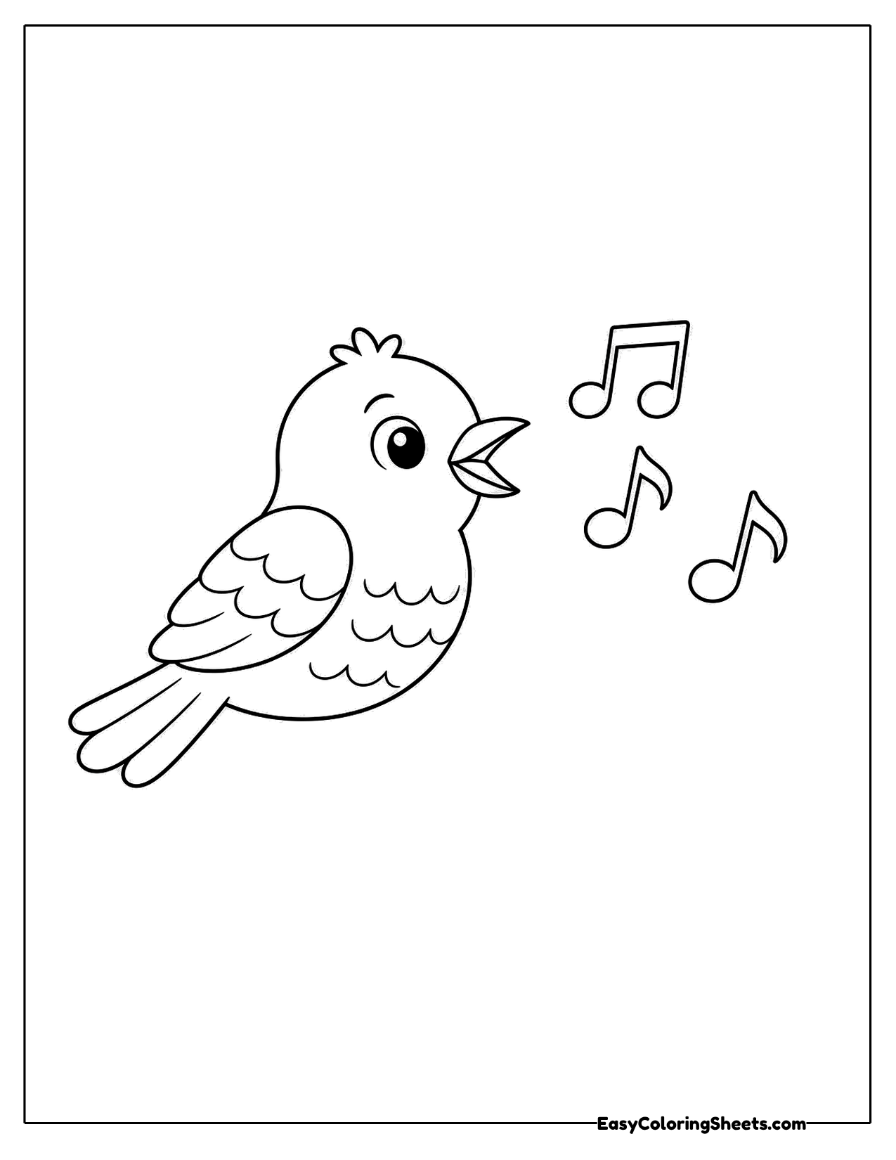 Songbird singing with music notes